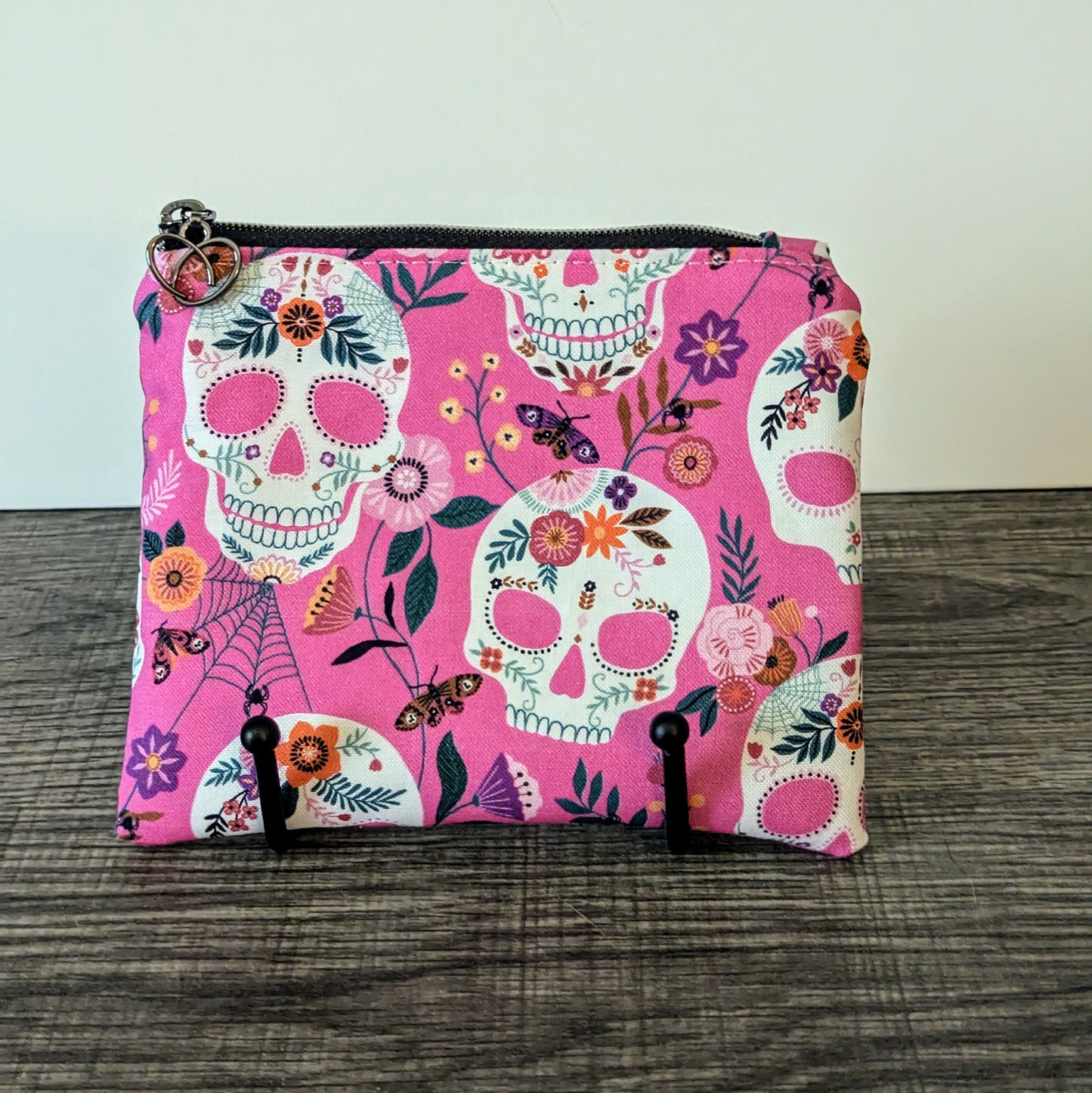 Pink Skull Cotton Zipper Pouch