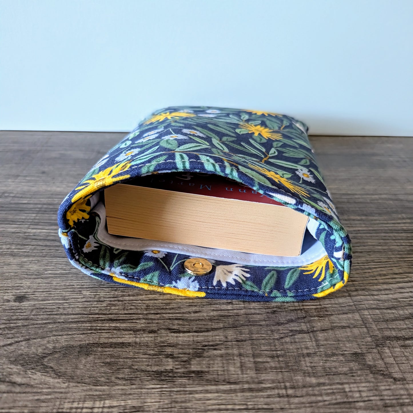 Navy Daisy Floral Canvas Book Sleeve