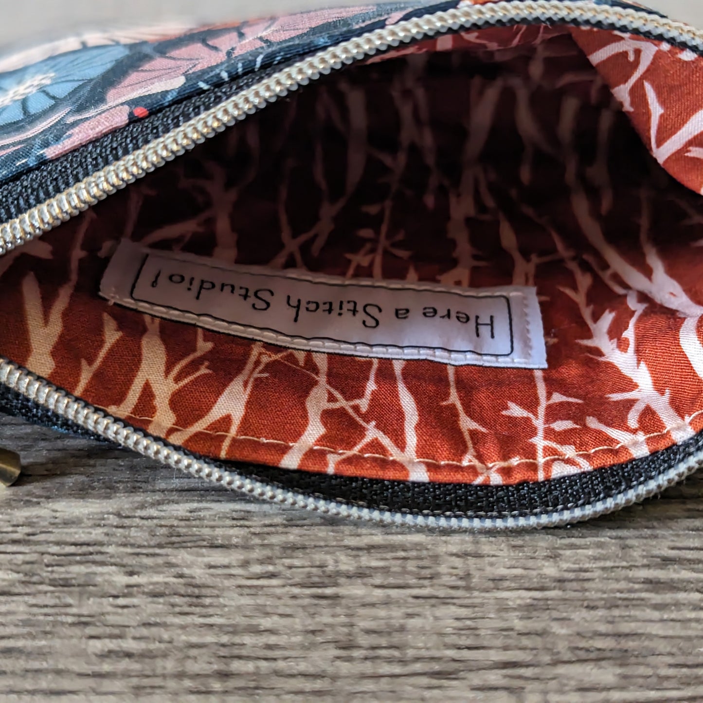 Dark Purple Modern Floral Cotton Zipper Pouch