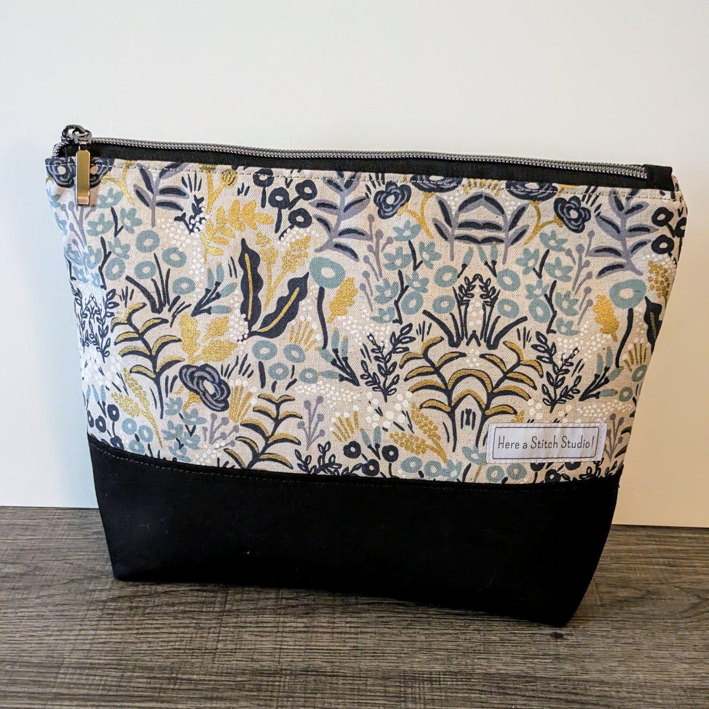 Large Floral Menagerie Natural Canvas Zipper Bag