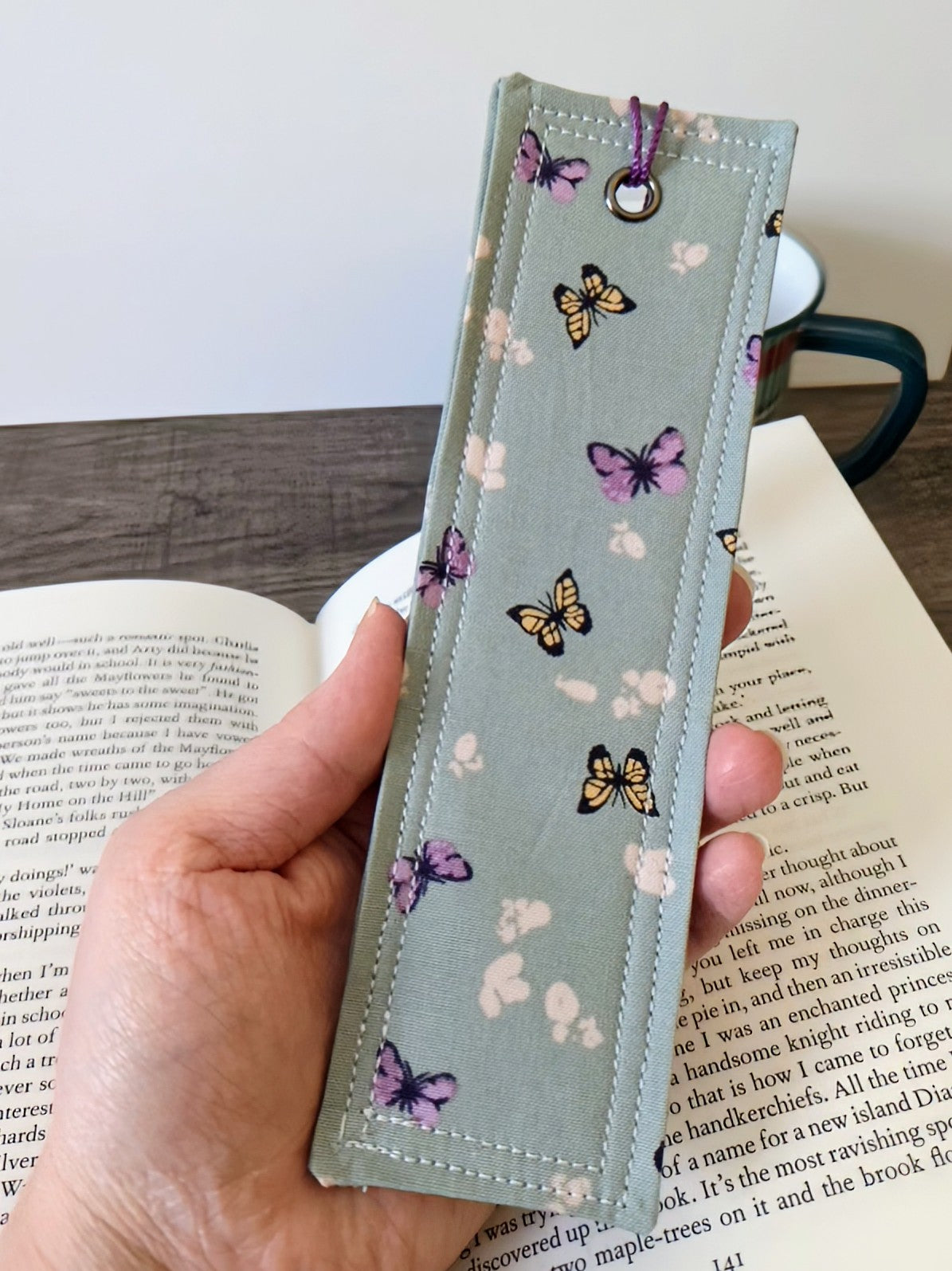 Sage Butterfly Cotton Bookmark