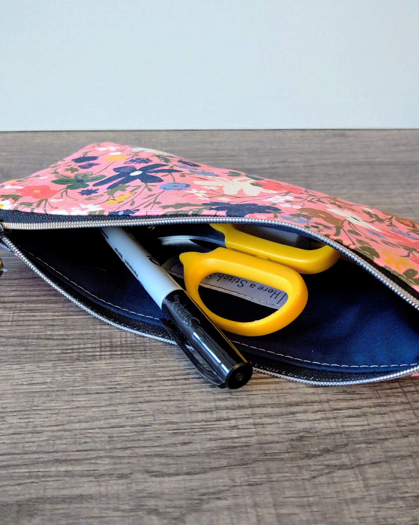 Pink Floral Cotton Zipper Pouch
