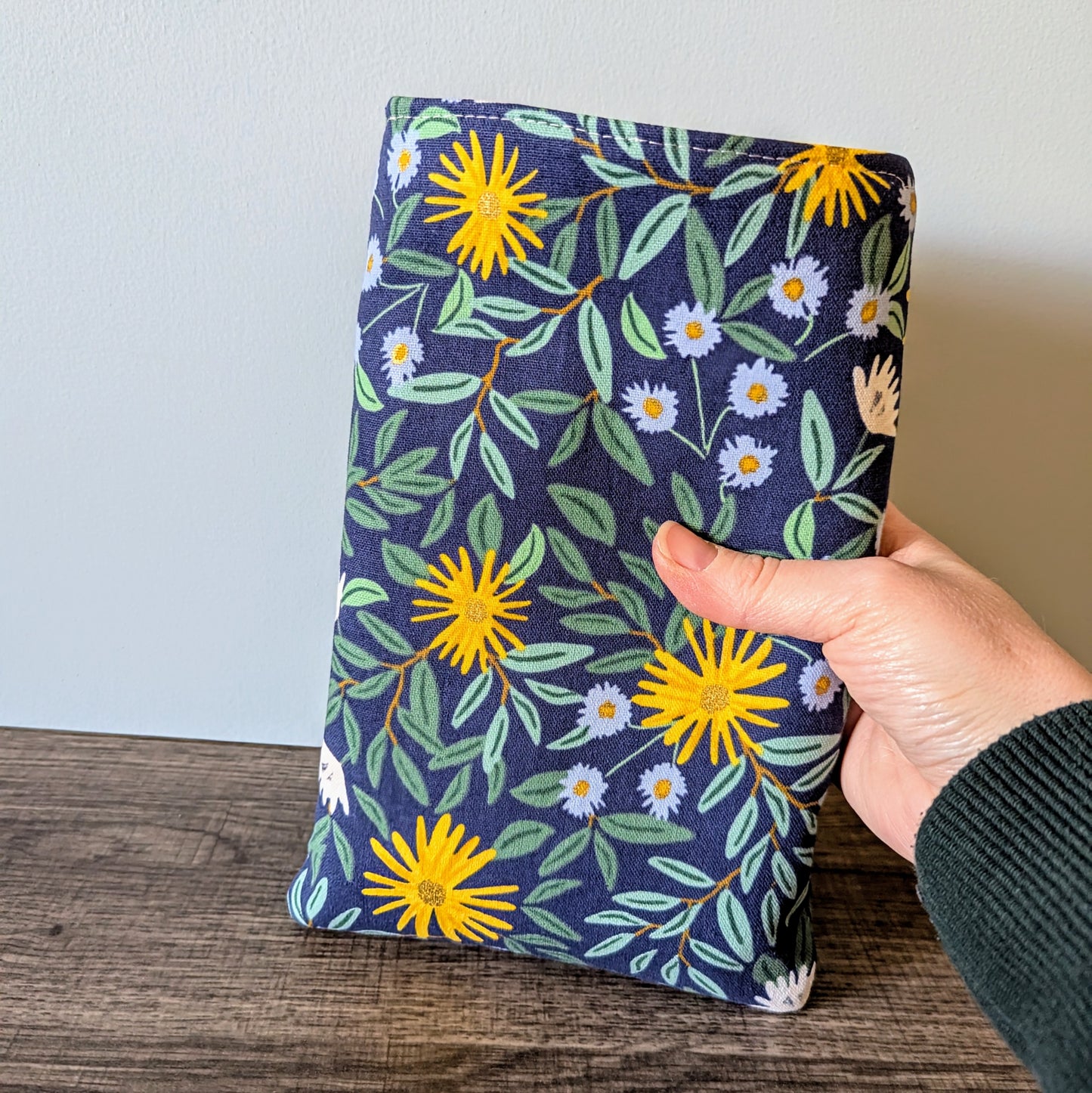 Navy Daisy Floral Canvas Book Sleeve