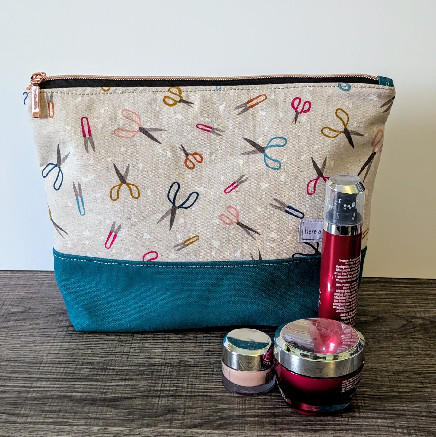 Large Scissor Print Canvas Zipper Bag