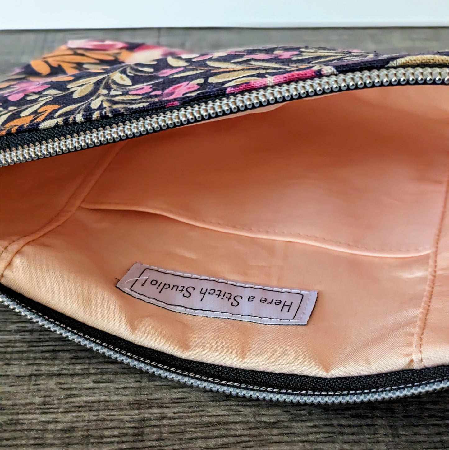 Pink & Olive Floral Canvas Wristlet Clutch