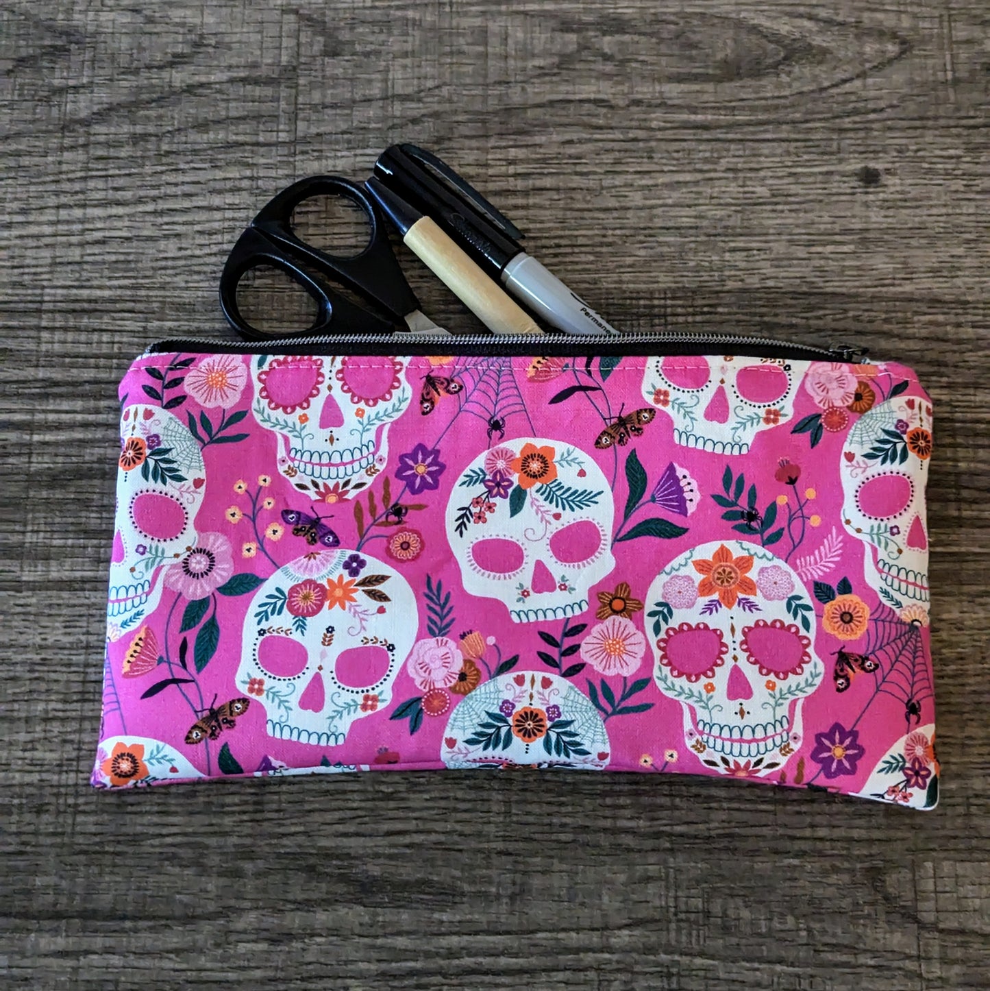 Pink Skull Cotton Zipper Pouch