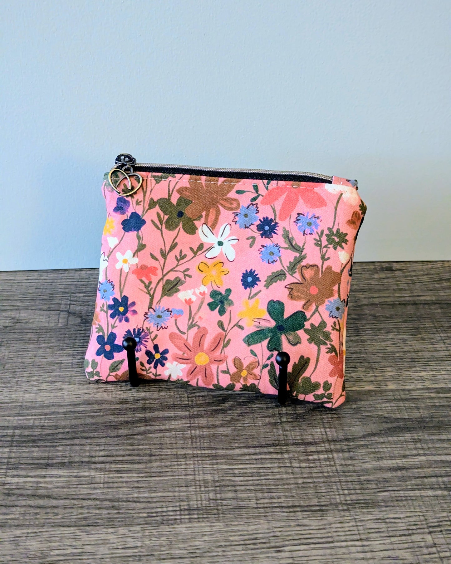 Pink Floral Cotton Zipper Pouch