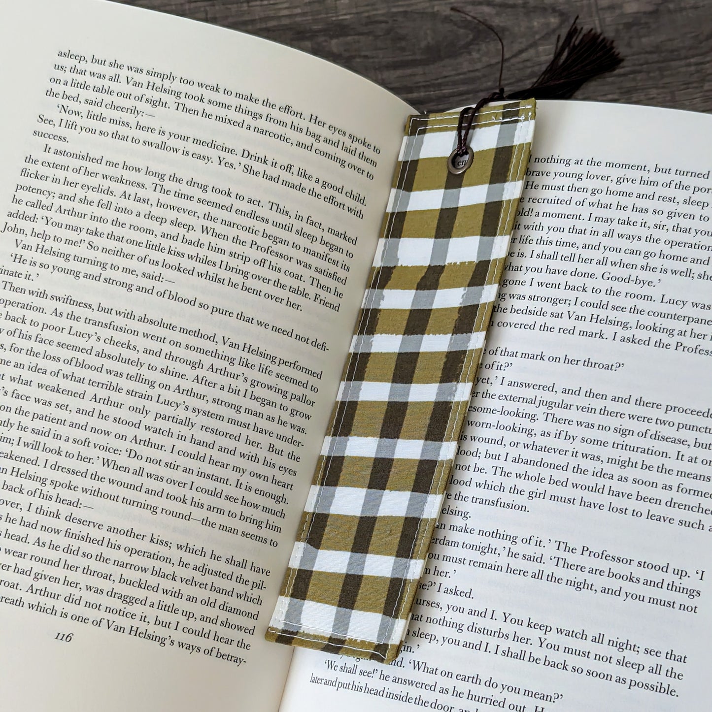 Dark Olive Plaid Cotton Bookmark