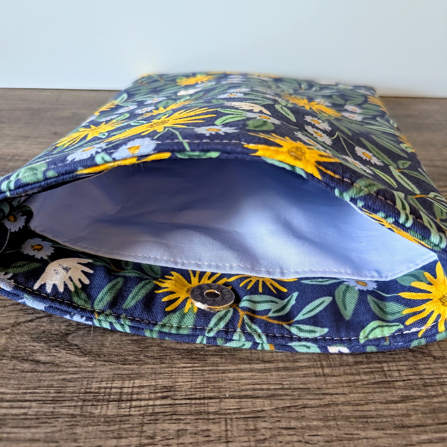 Navy Daisy Floral Canvas Book Sleeve