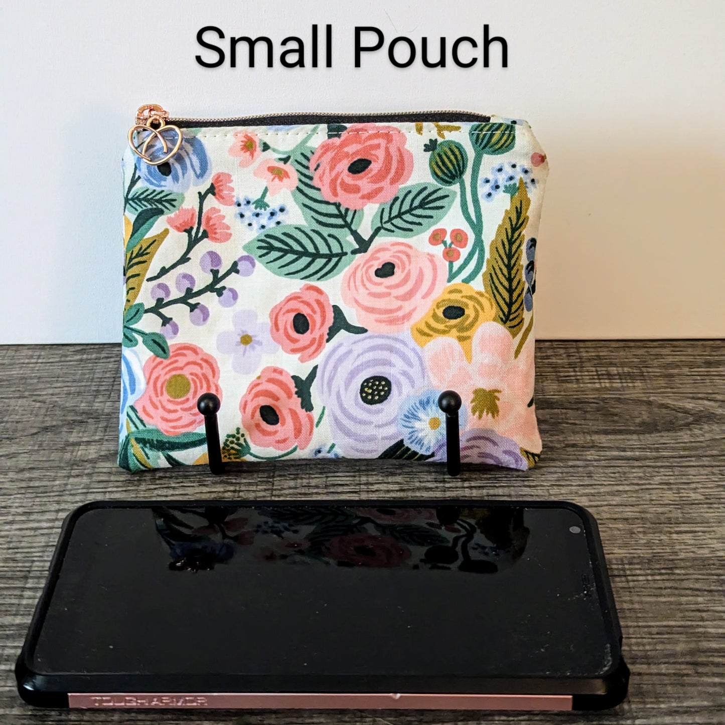 Ivory Floral Cotton Zipper Pouch