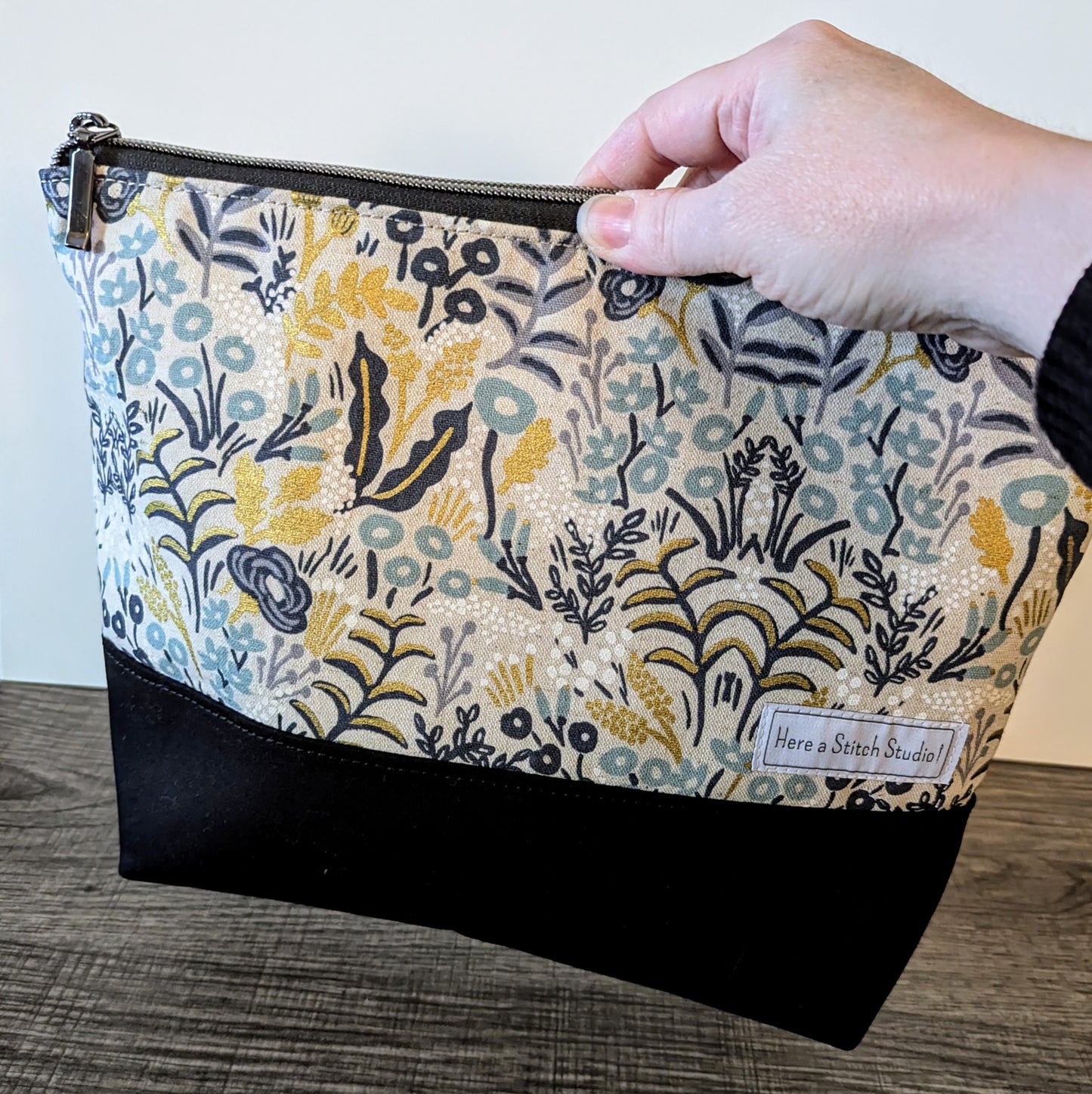 Large Floral Menagerie Natural Canvas Zipper Bag