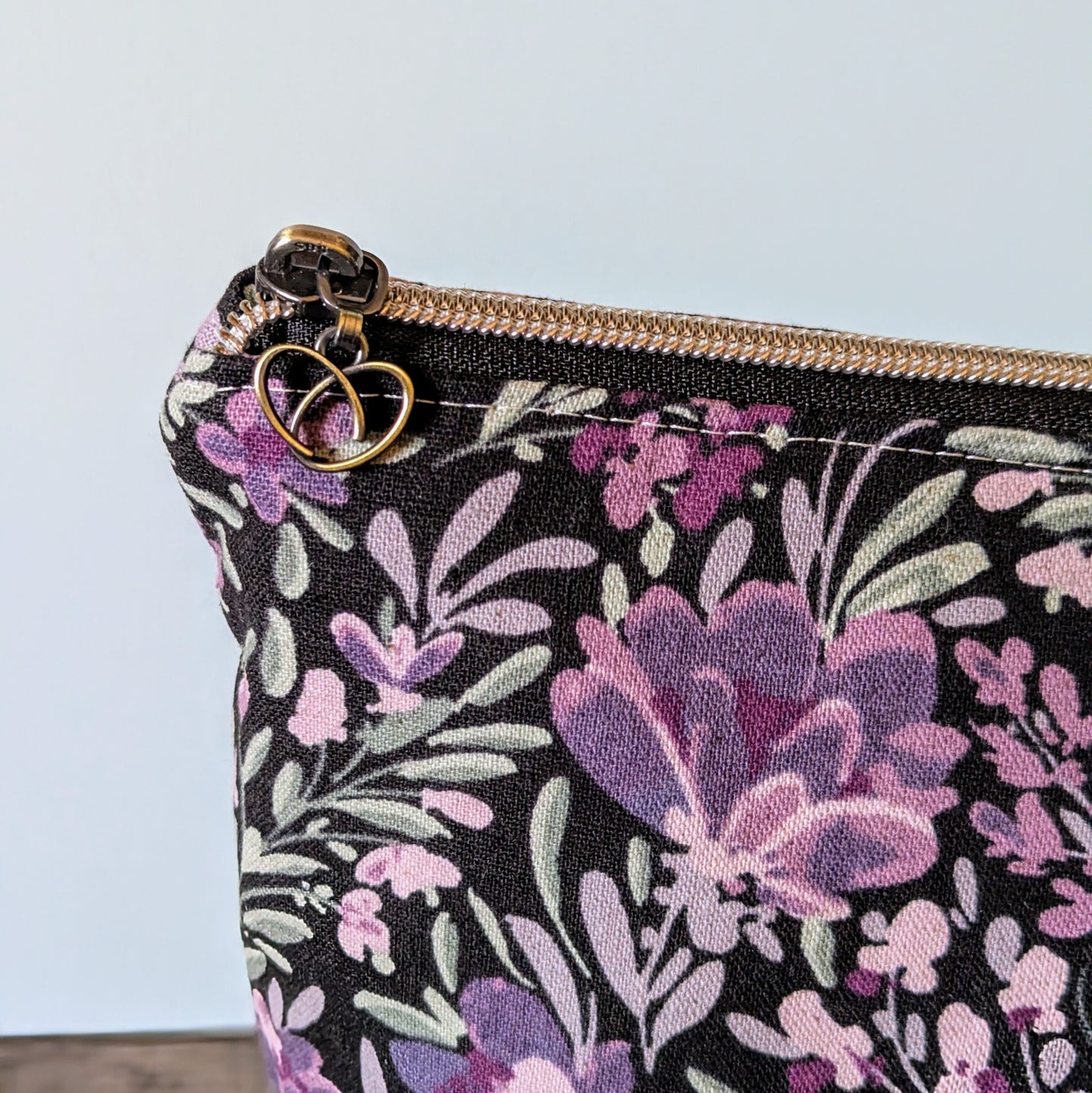 Large Purple Floral Canvas Zipper Bag