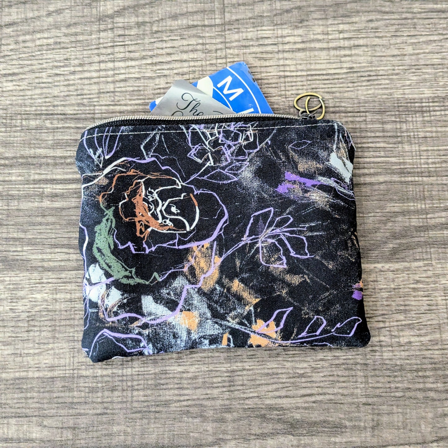 Purple Floral Cotton Zipper Pouch