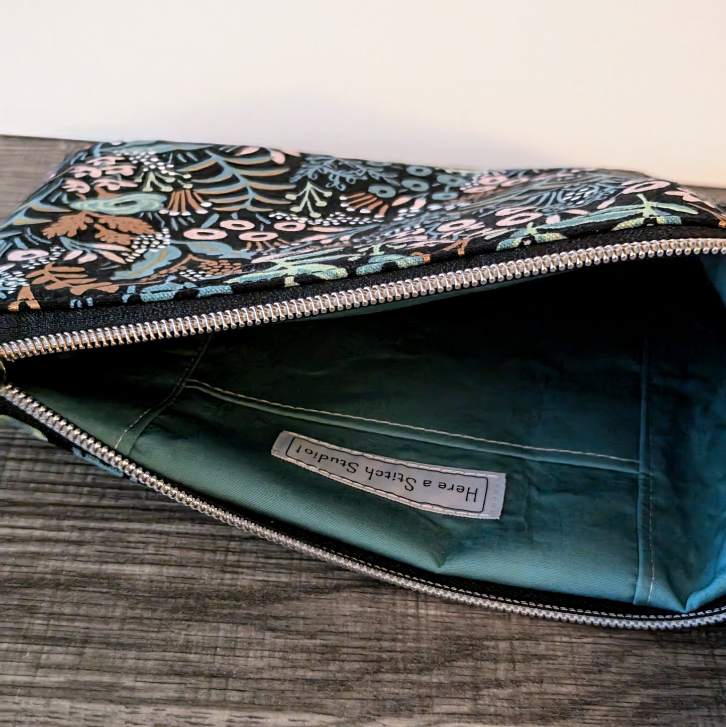 Black Menagerie Floral Canvas Wristlet Clutch