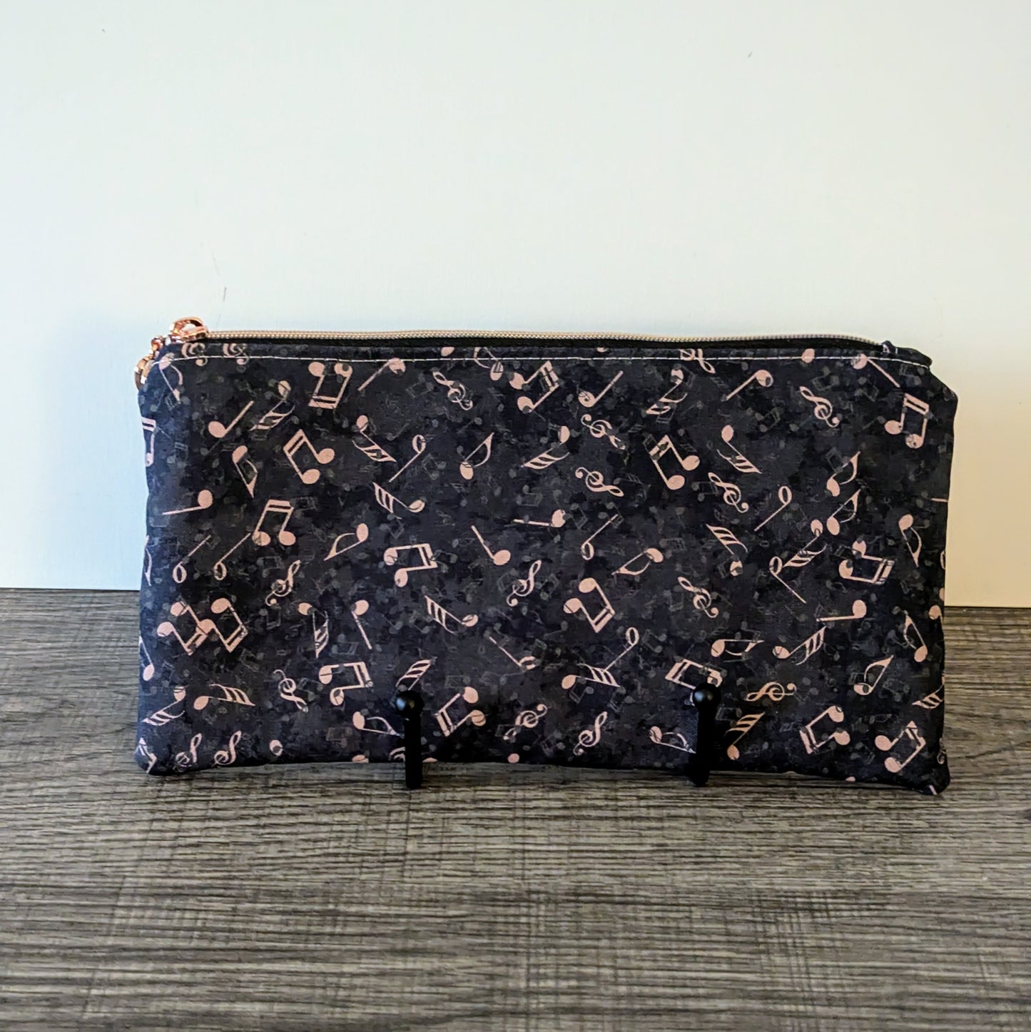 Black Music Note Cotton Zipper Pouch