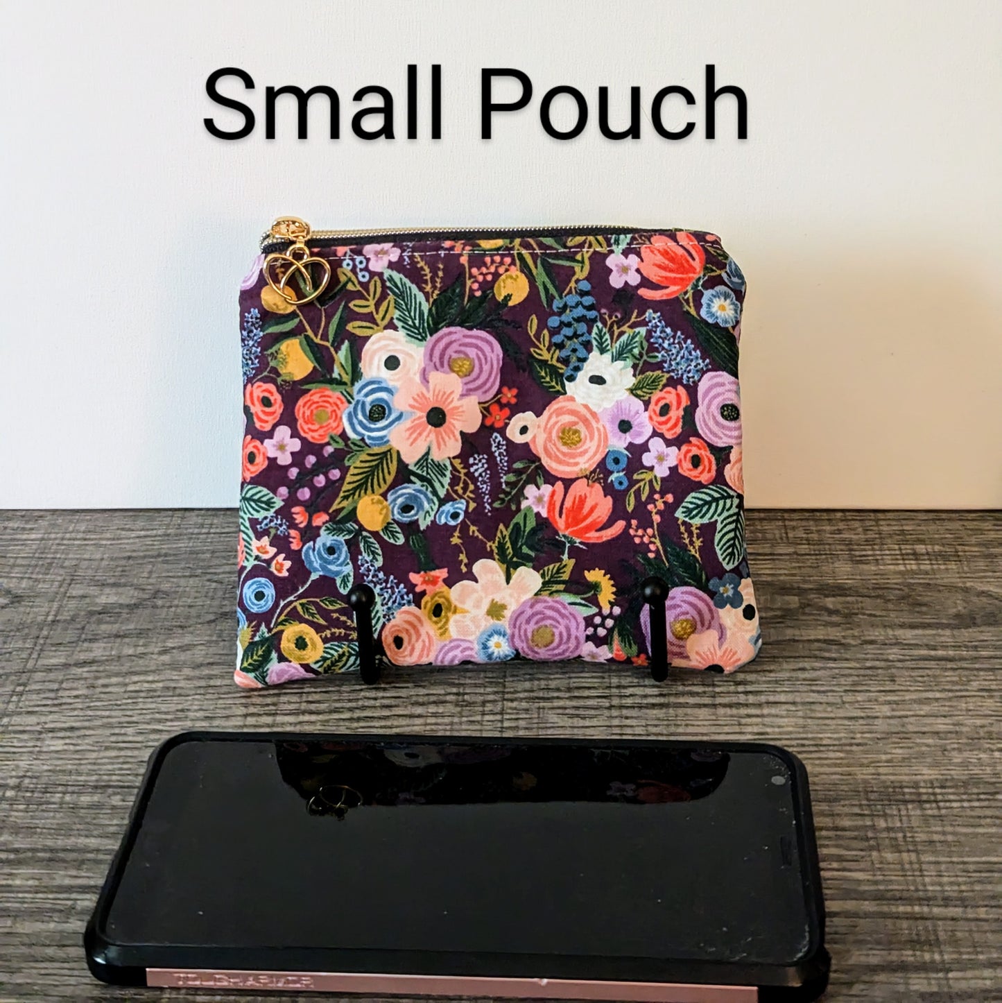 Burgundy Floral Cotton Zipper Pouch