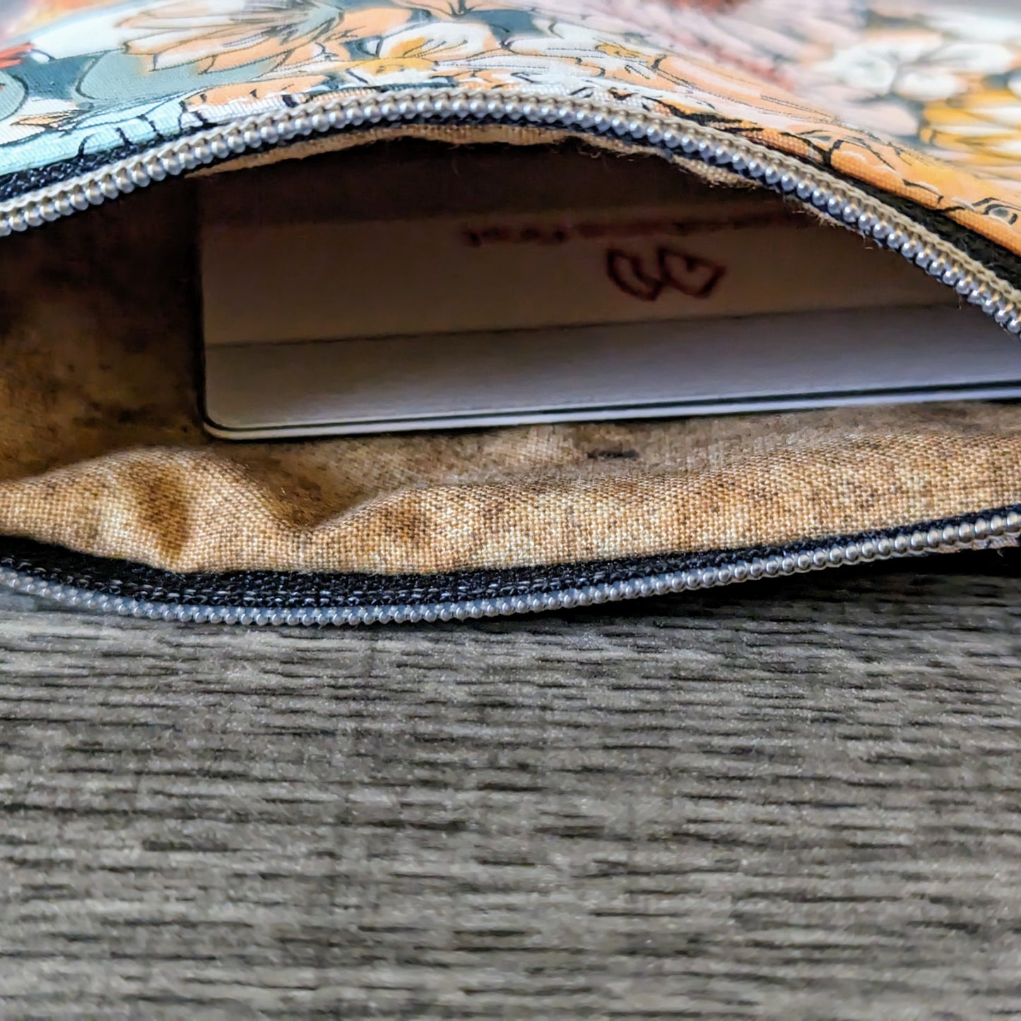 Orange & Green Floral Cotton Zipper Pouch