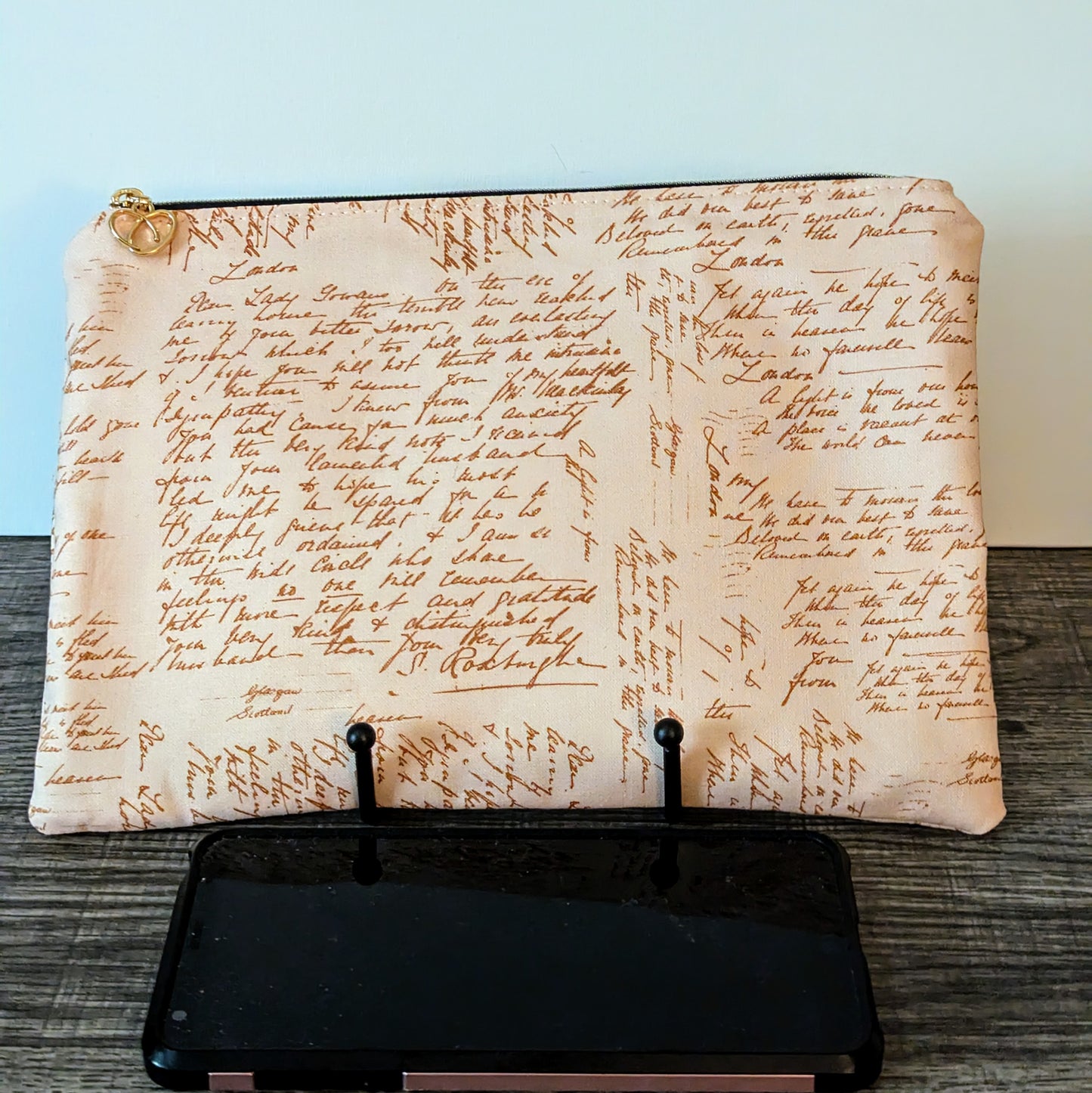Pink Handwriting Cotton Zipper Pouch