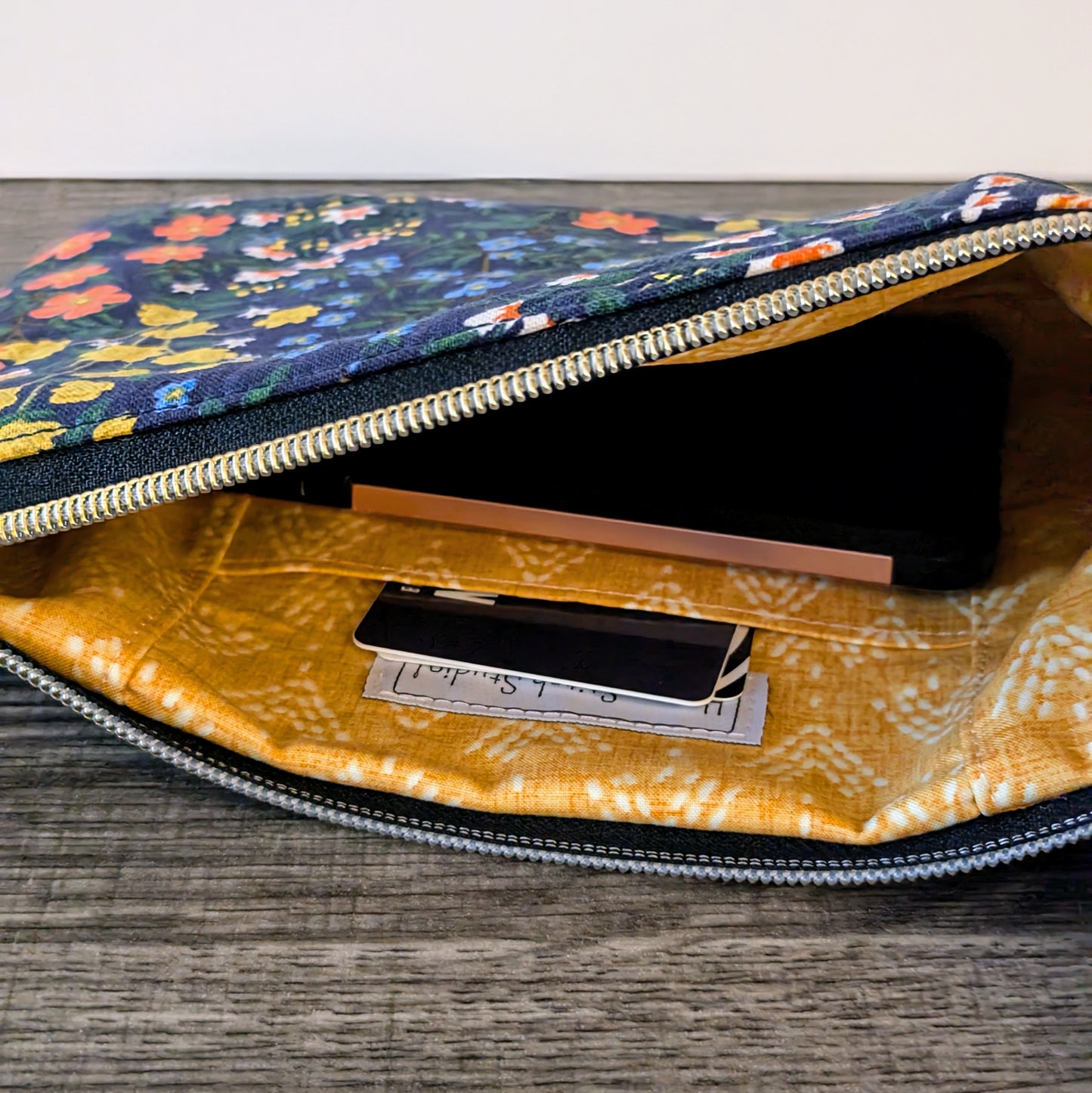 Navy Wildwood Floral Canvas Wristlet Clutch