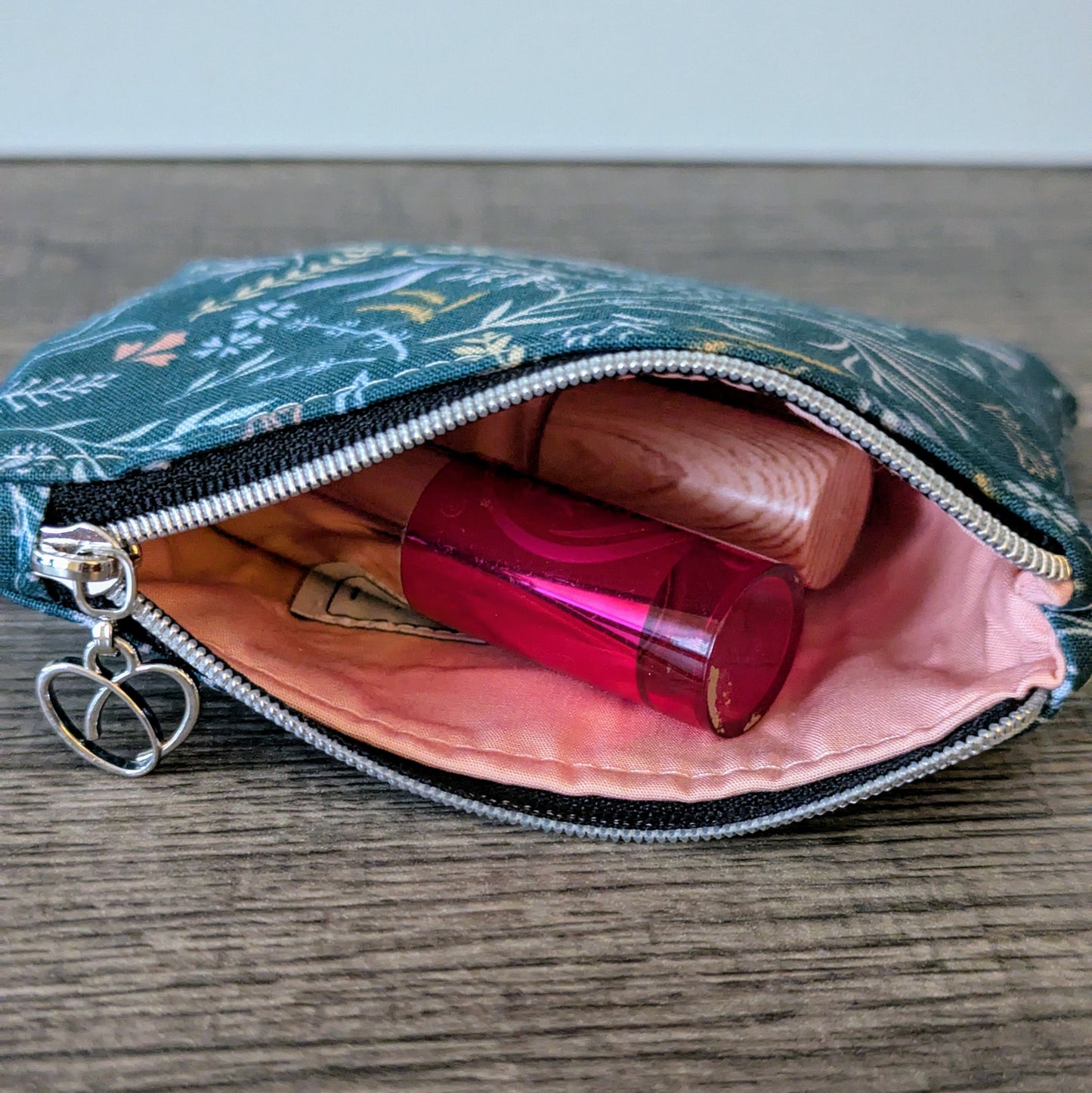 Teal Seaweed Cotton Zipper Pouch