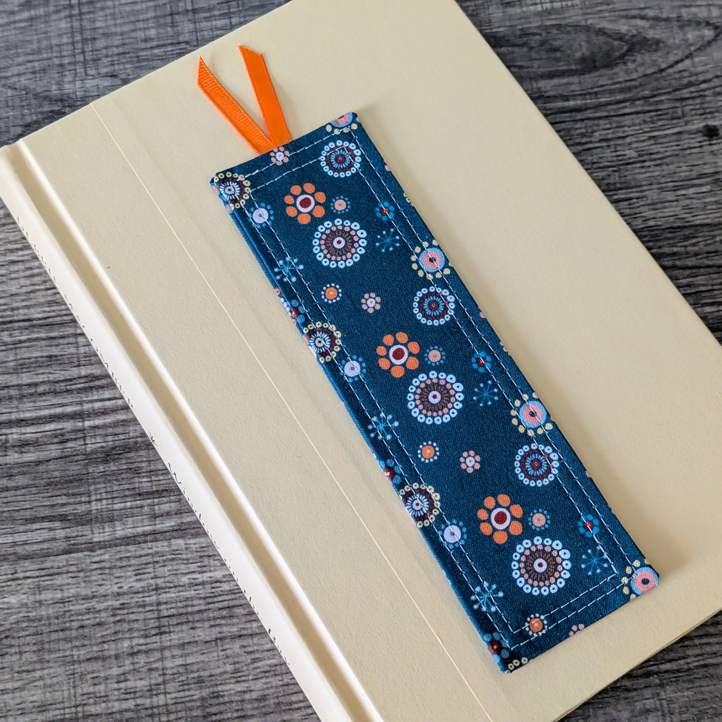 Teal Modern Floral Cotton Bookmark