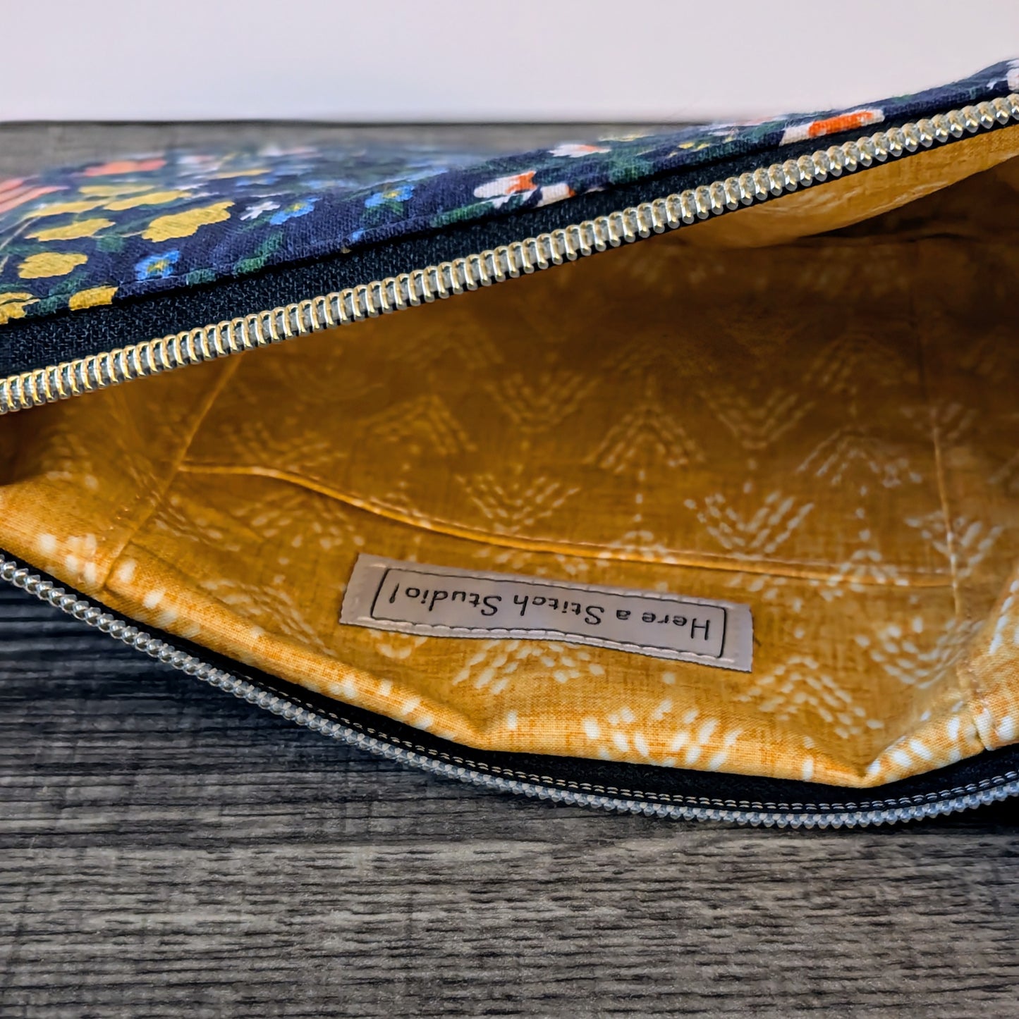 Navy Wildwood Floral Canvas Wristlet Clutch