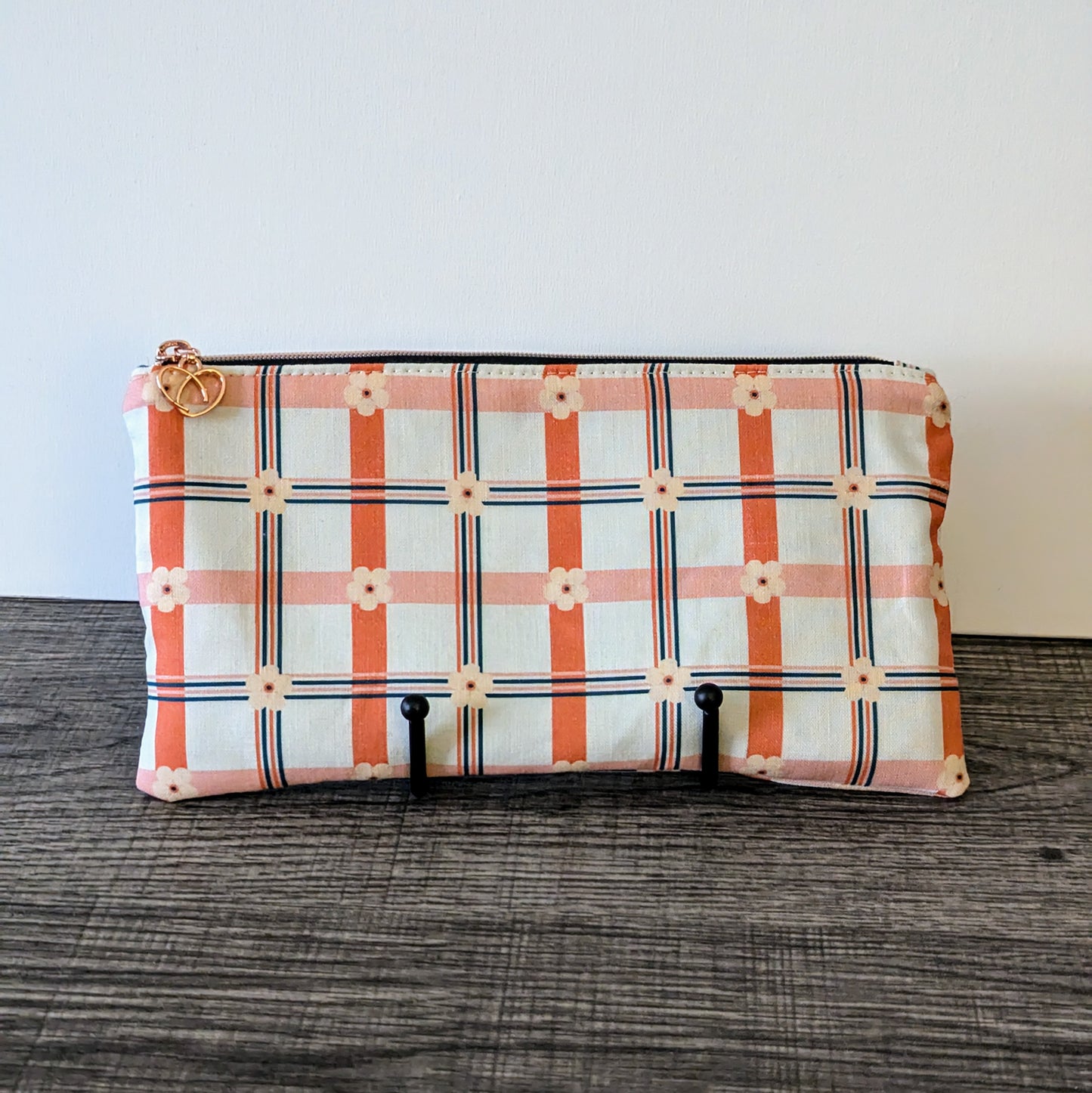 Plaid Floral Cotton Zipper Pouch