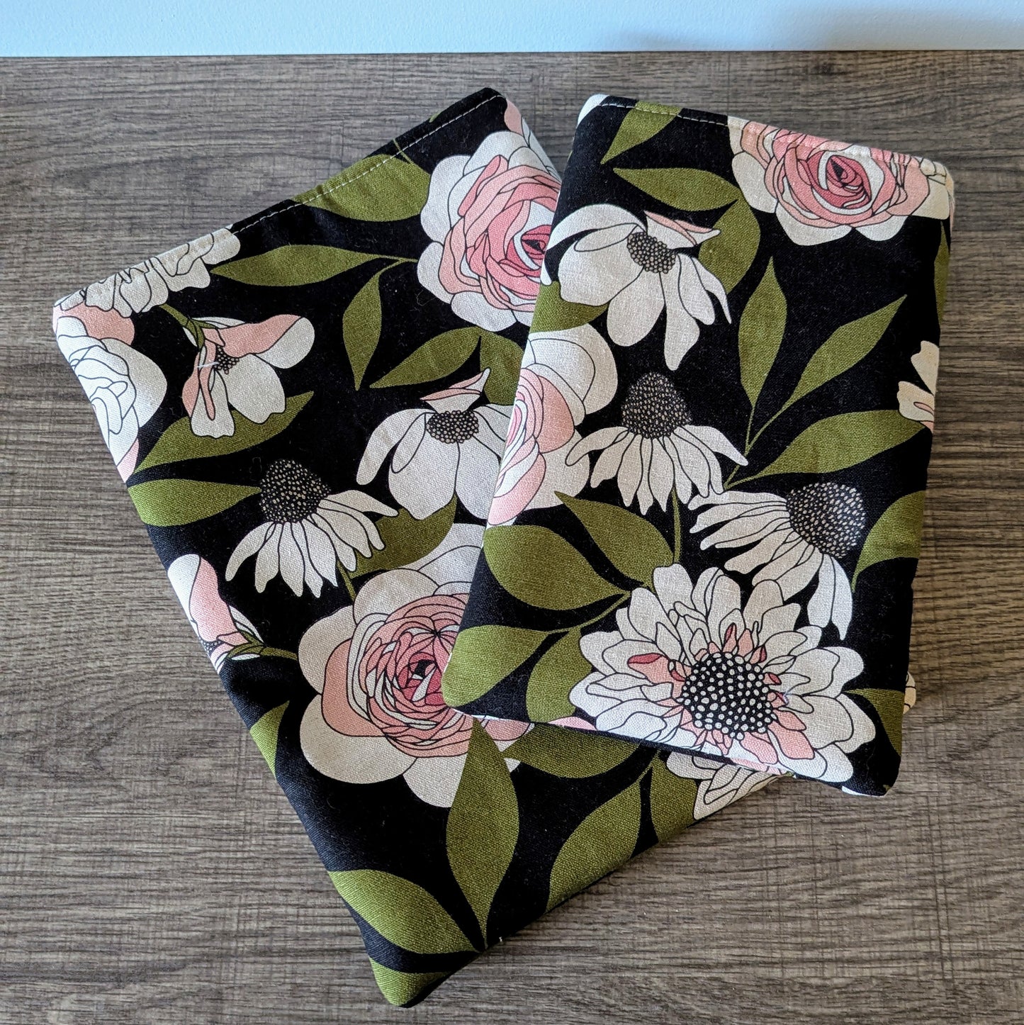 Black Floral Linen Canvas Book Sleeve