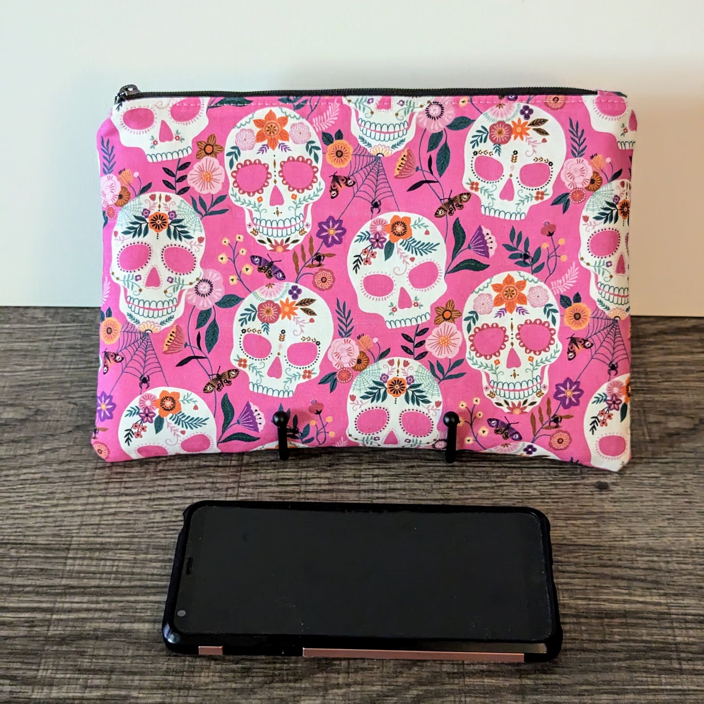 Pink Skull Cotton Zipper Pouch