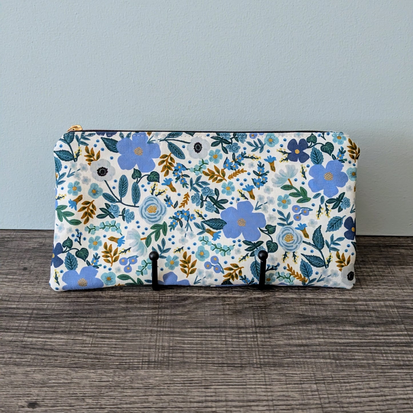 Wild Rose Blue Cotton Zipper Pouch