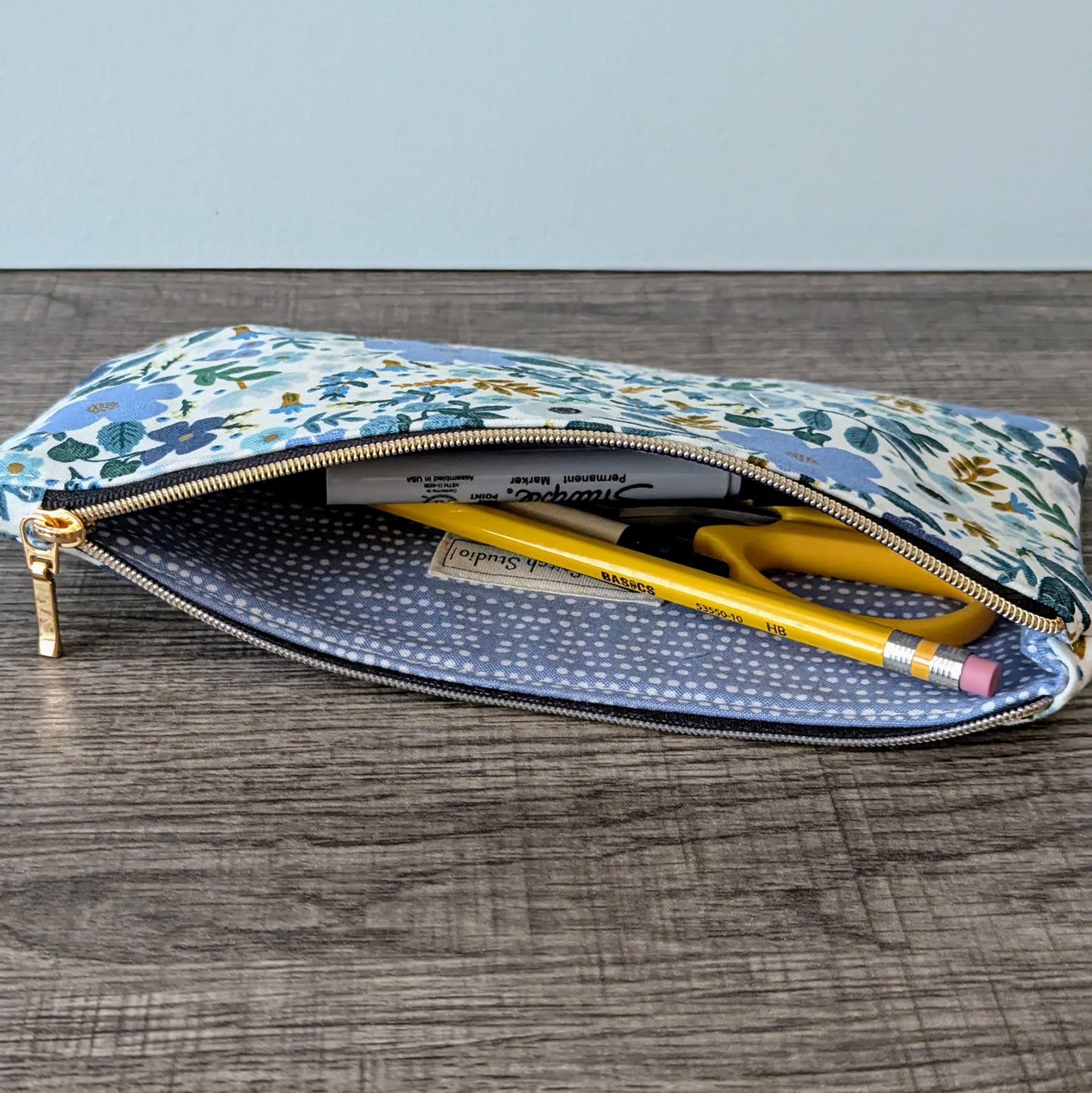 Wild Rose Blue Cotton Zipper Pouch