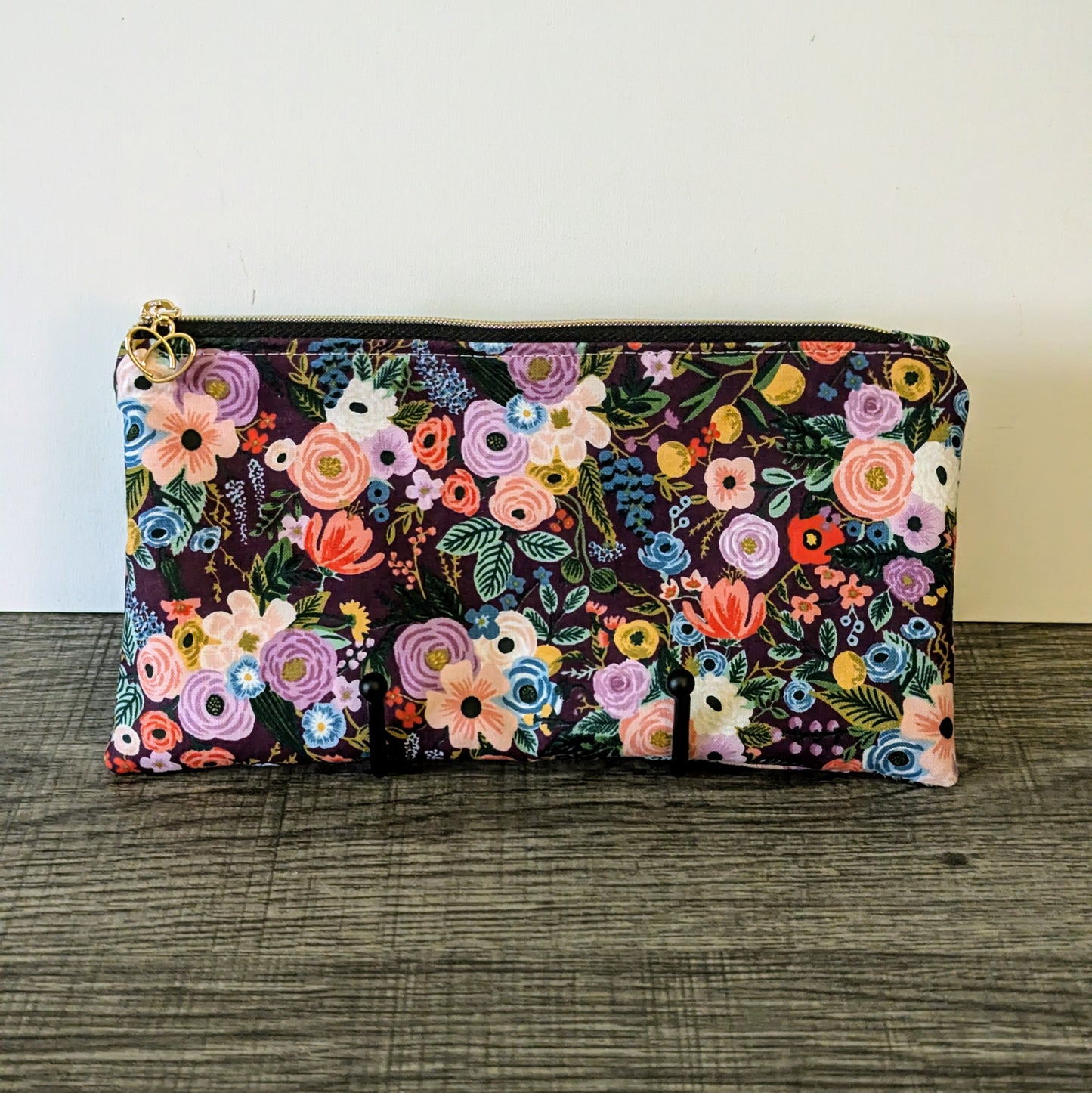 Burgundy Floral Cotton Zipper Pouch