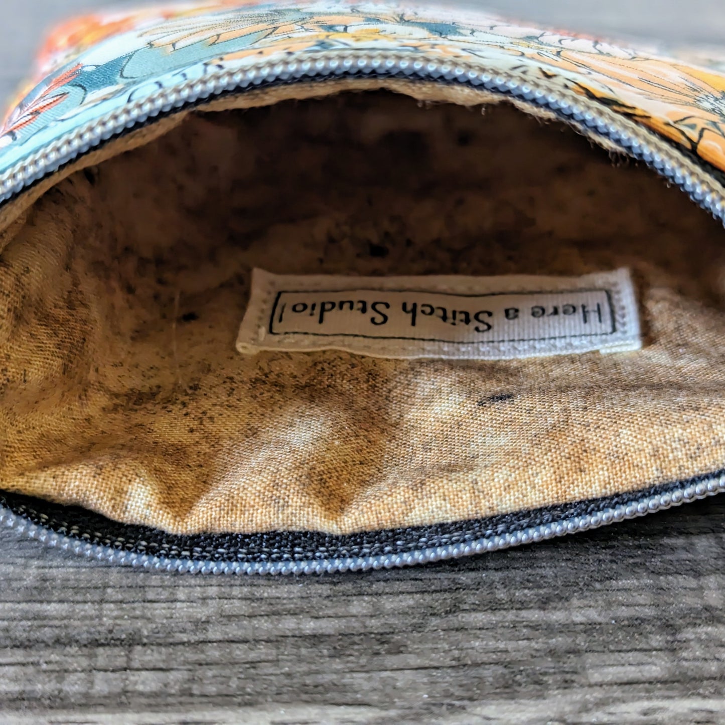 Orange & Green Floral Cotton Zipper Pouch