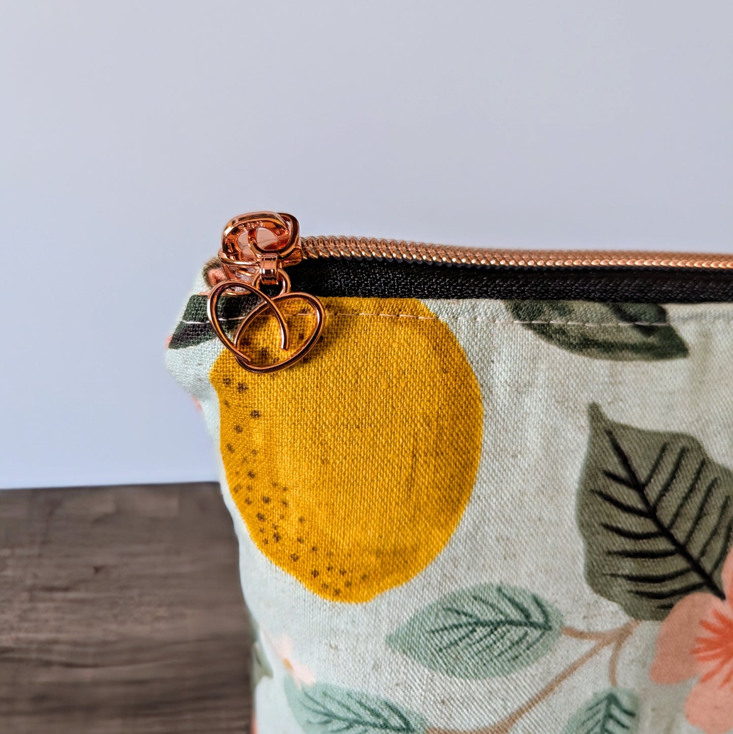 Large Citrus Floral Mint Canvas Zipper Bag
