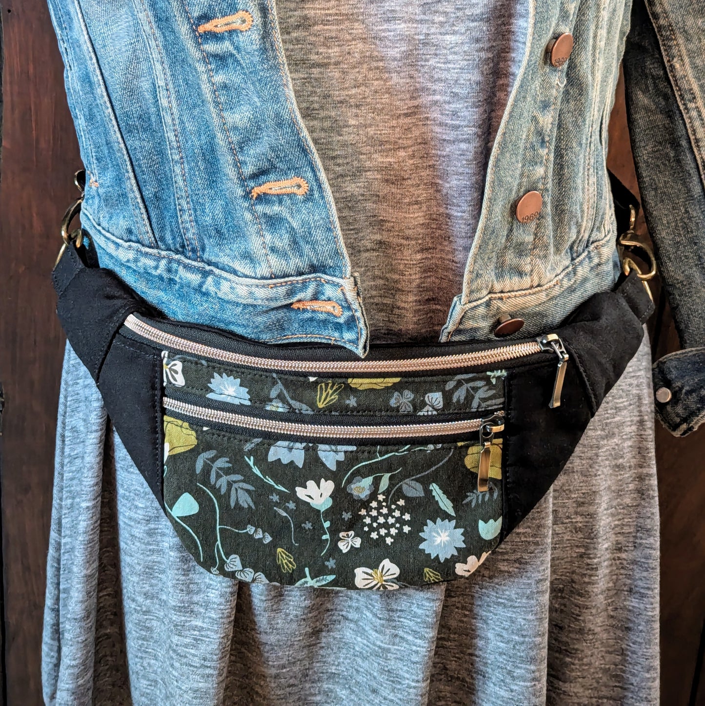 Dark Floral Canvas Sling Bag