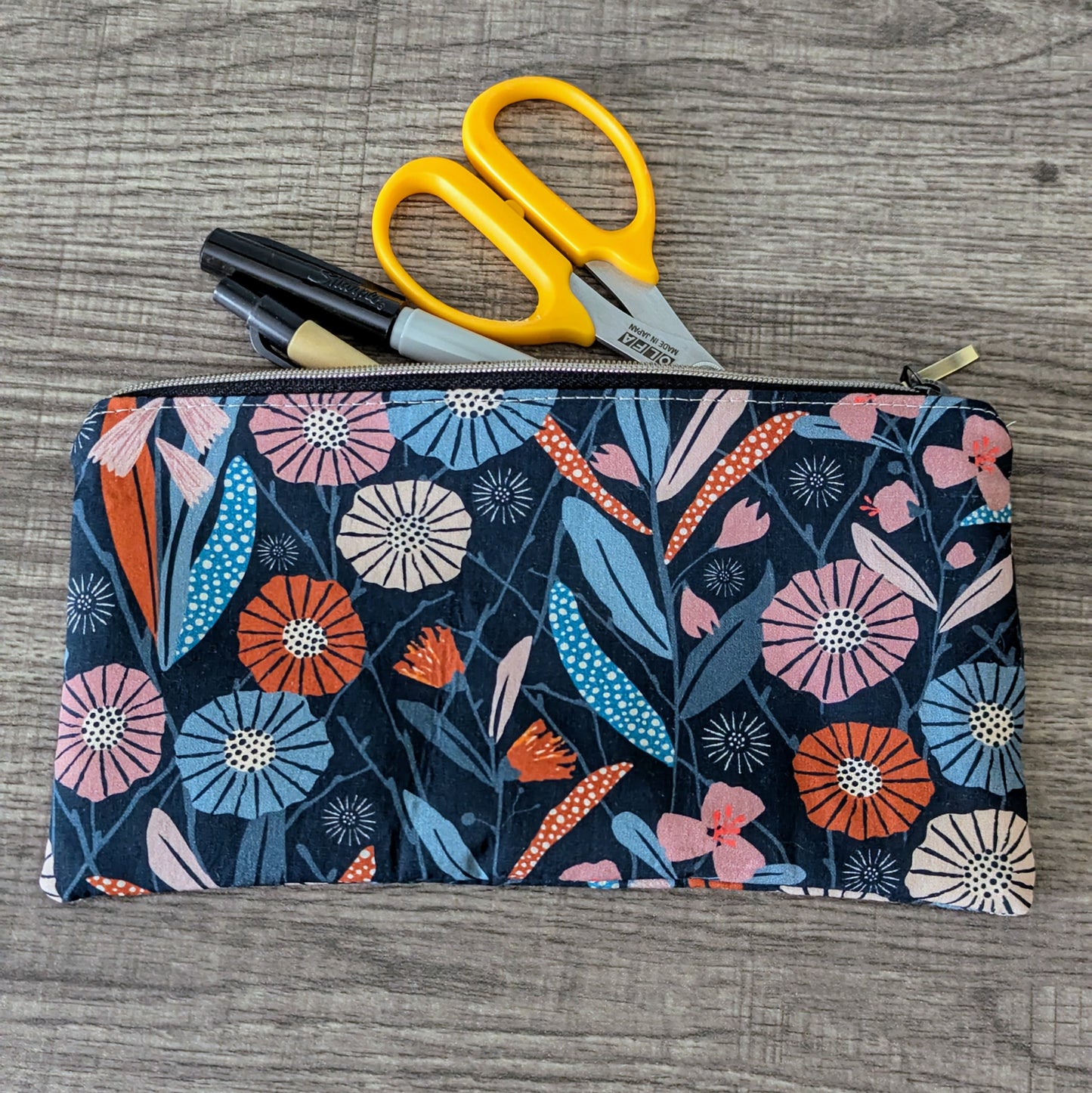 Dark Purple Modern Floral Cotton Zipper Pouch