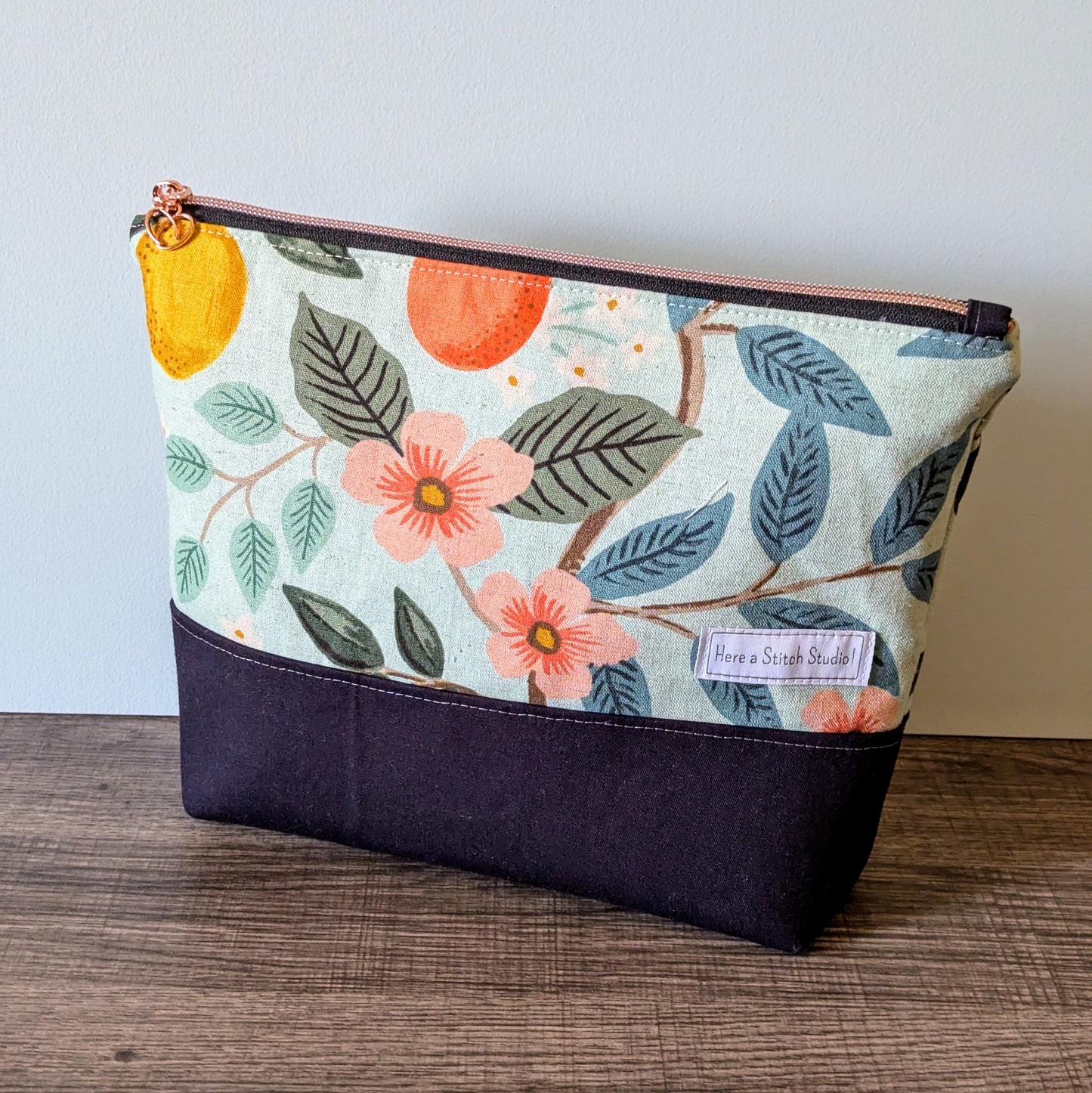Large Citrus Floral Mint Canvas Zipper Bag