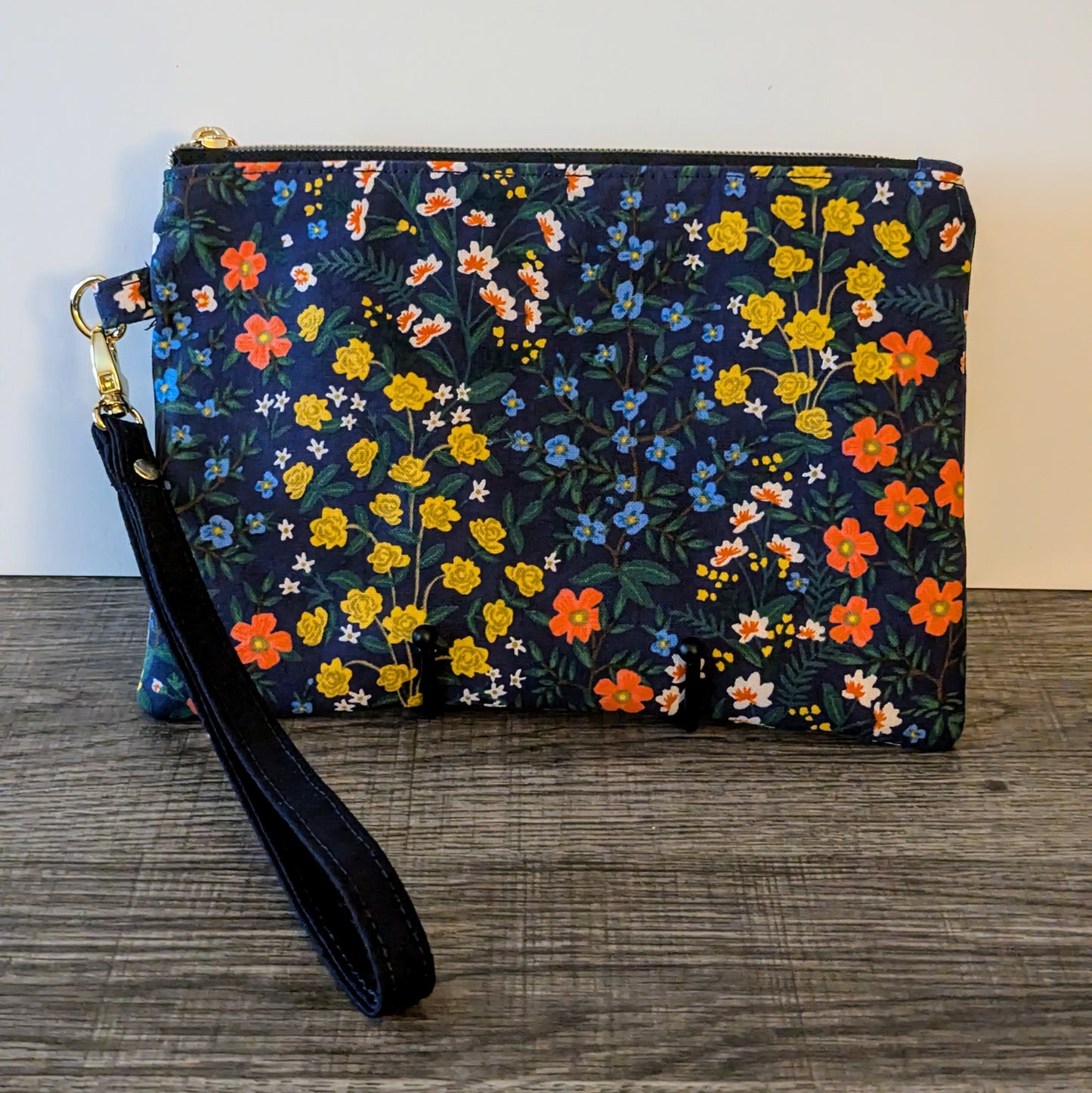Navy Wildwood Floral Canvas Wristlet Clutch