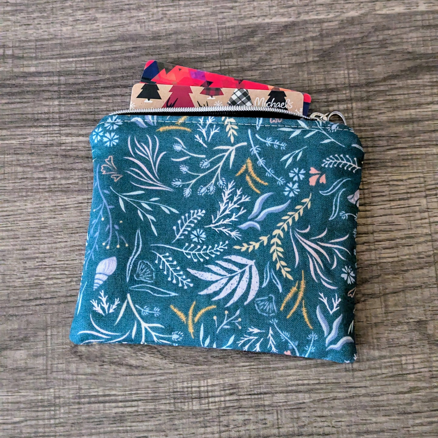 Teal Seaweed Cotton Zipper Pouch