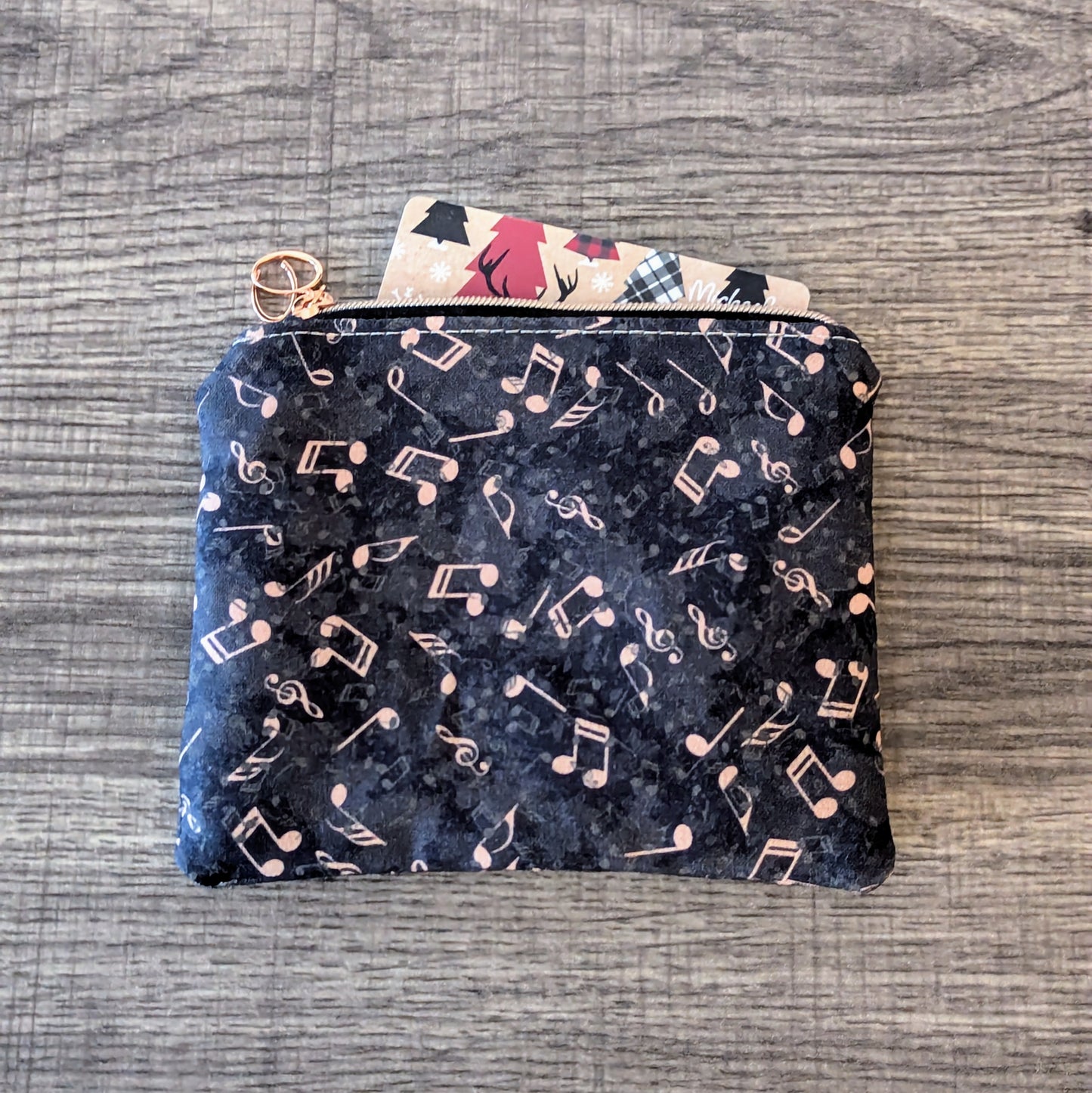 Black Music Note Cotton Zipper Pouch