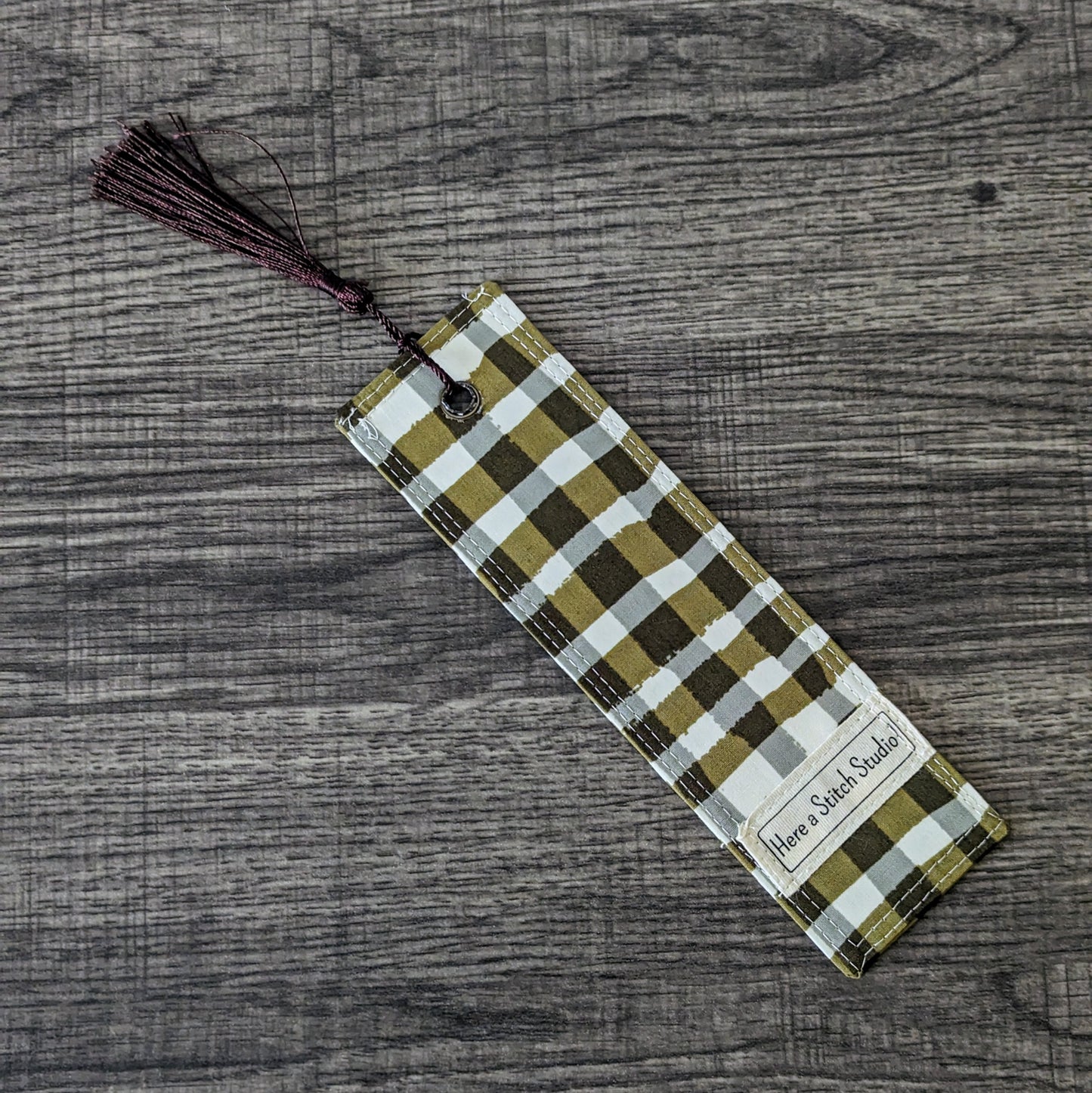 Dark Olive Plaid Cotton Bookmark