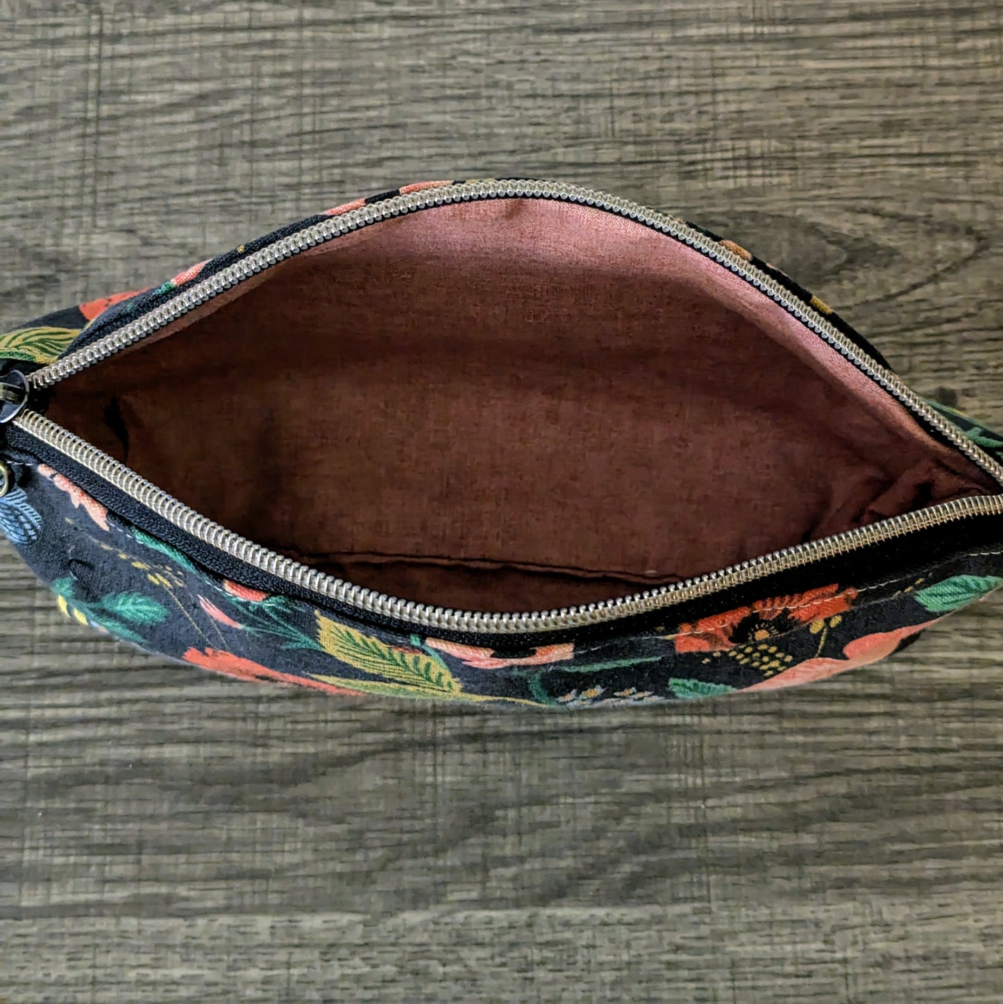 Poppy Floral Black Canvas Makeup Bag