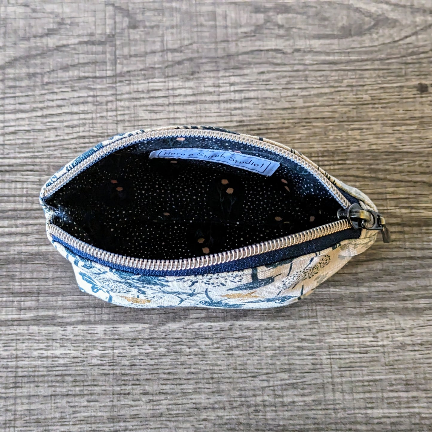 Marine Blue Floral Canvas Makeup Bag