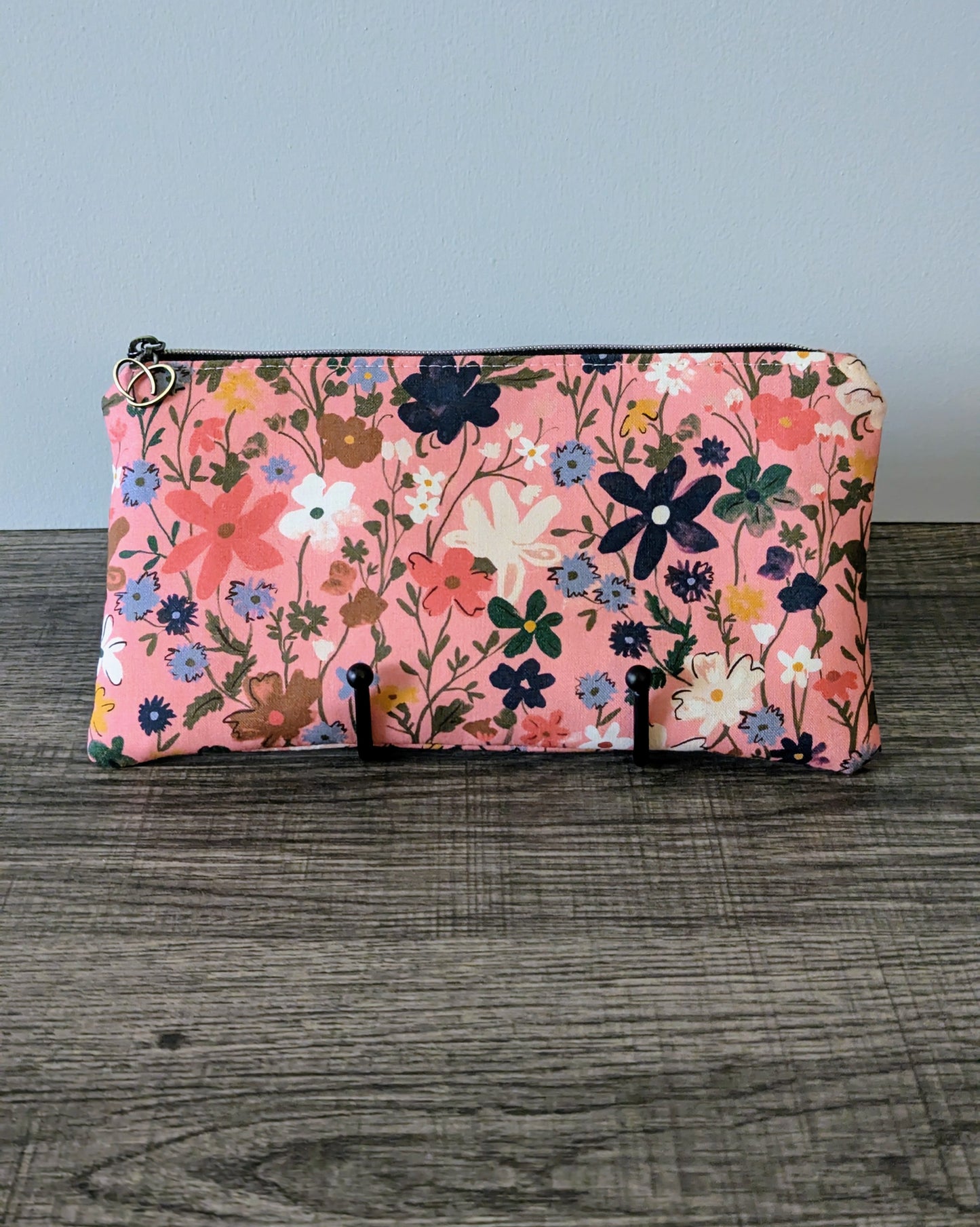 Pink Floral Cotton Zipper Pouch