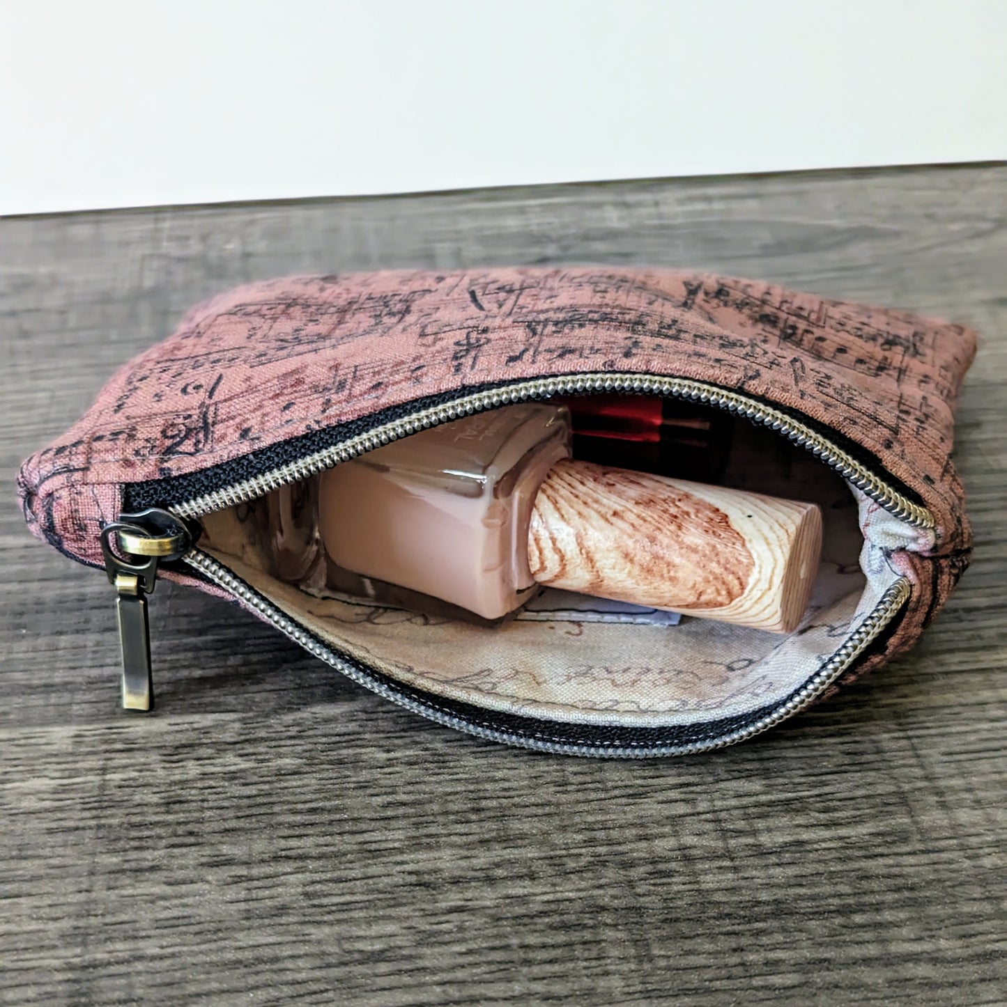 Red Sheet Music Cotton Zipper Pouch