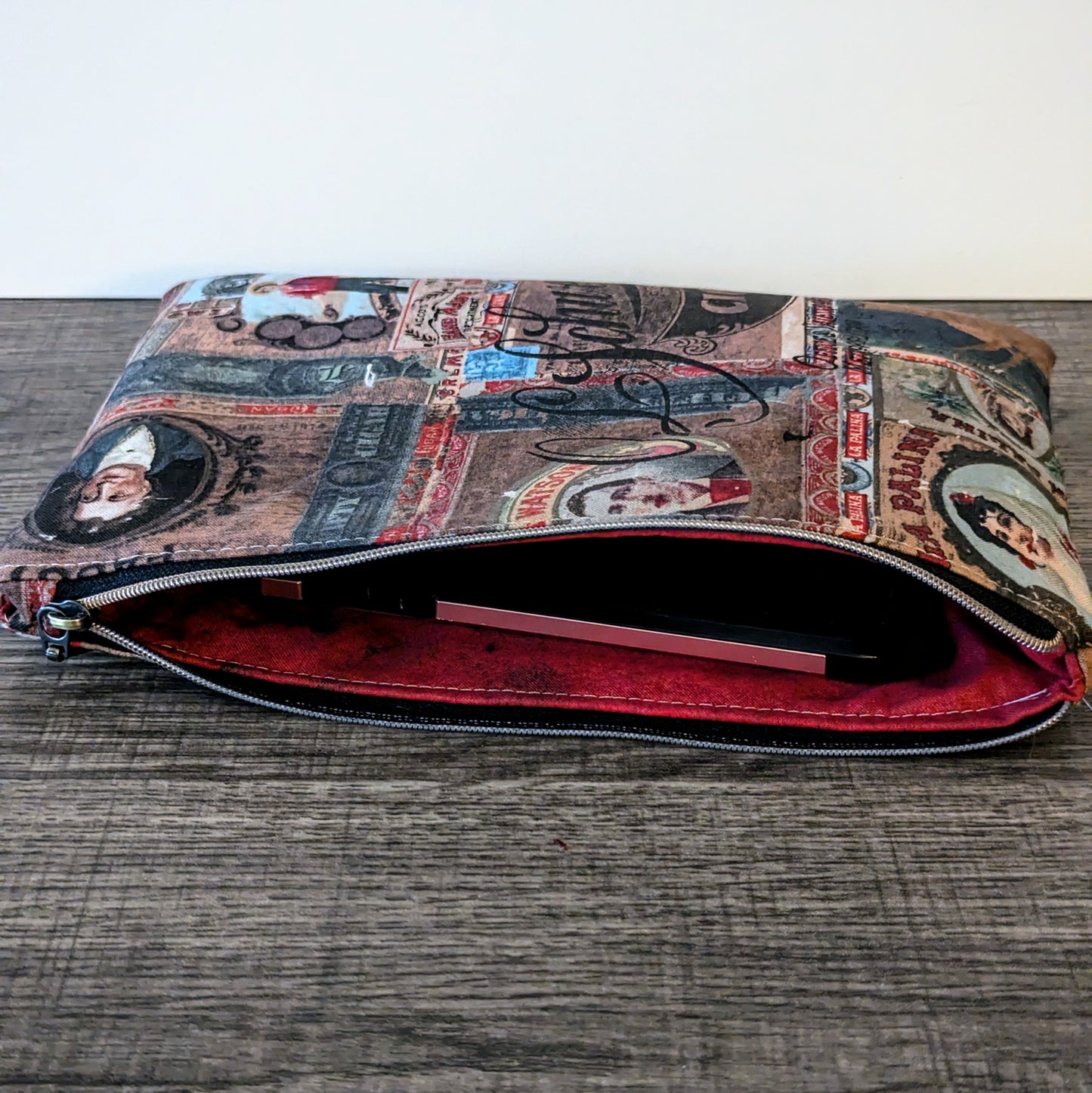Distressed Vintage Style Cotton Zipper Pouch