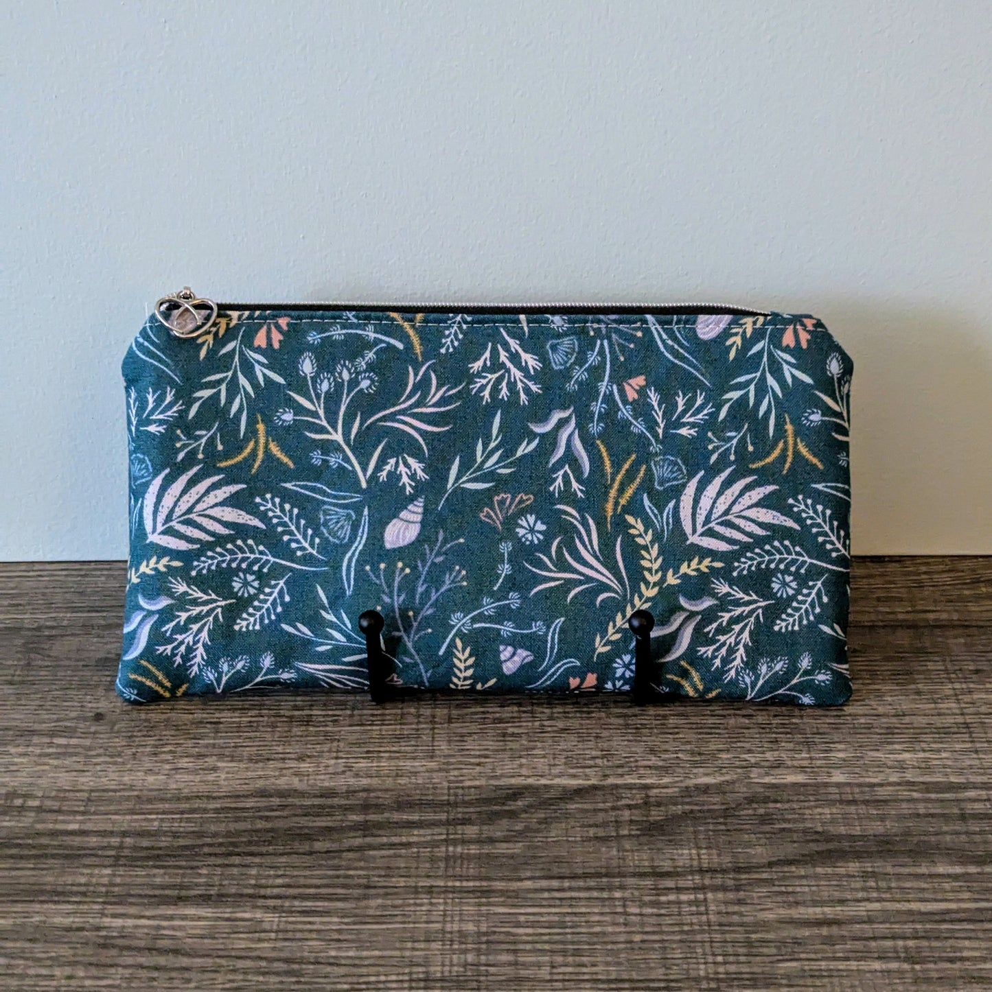 Teal Seaweed Cotton Zipper Pouch