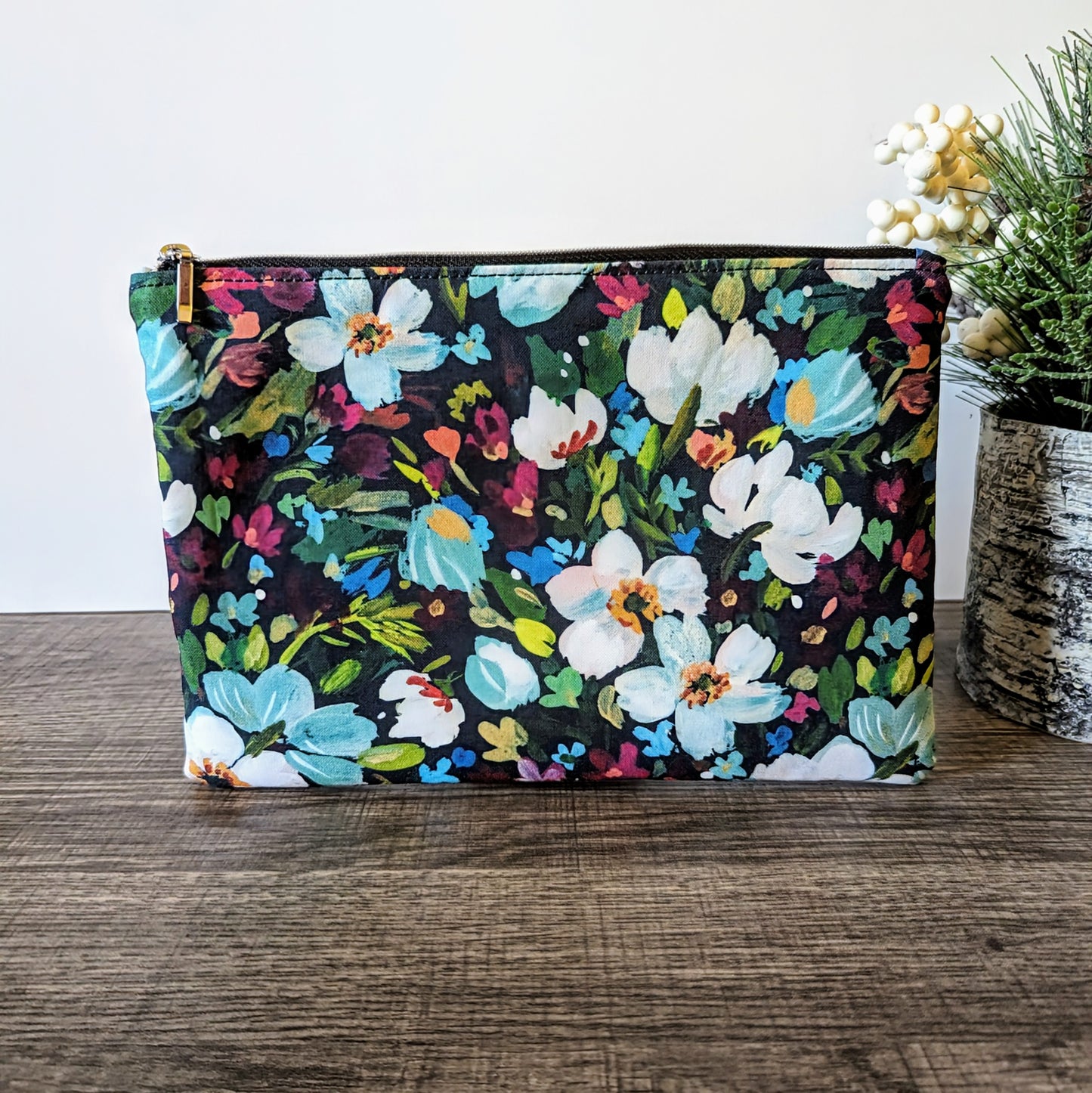 Woodland Floral Cotton Zipper Pouch