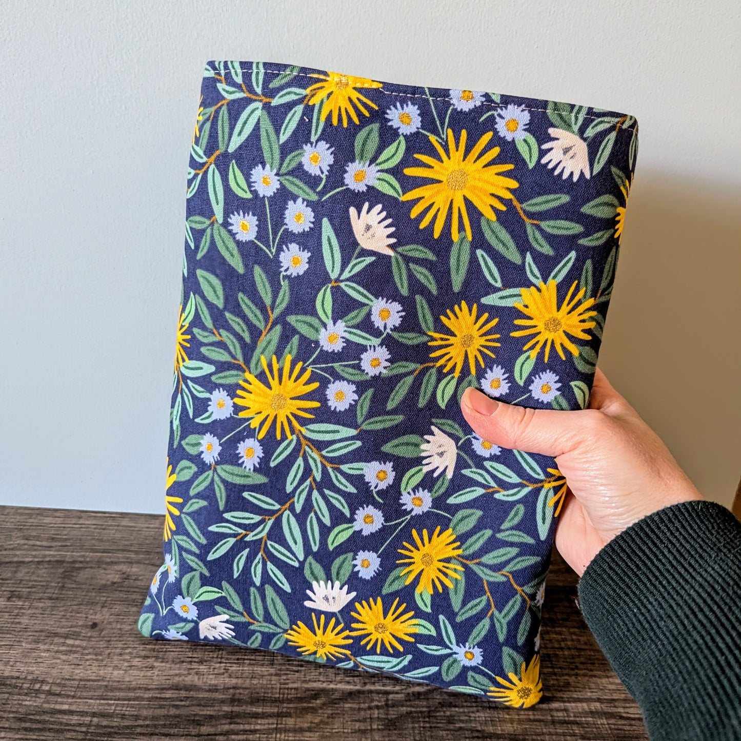 Navy Daisy Floral Canvas Book Sleeve
