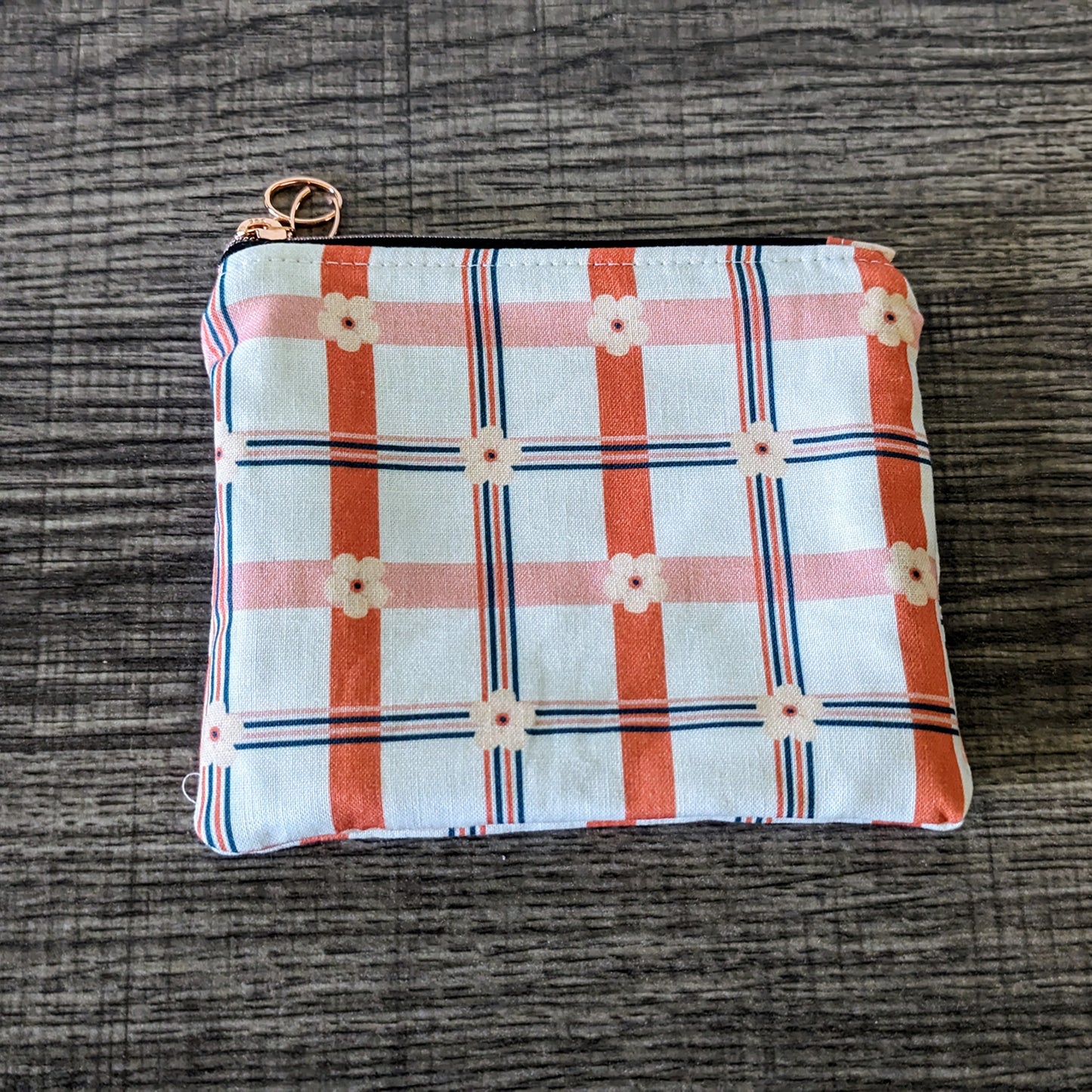 Plaid Floral Cotton Zipper Pouch